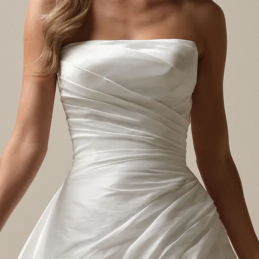 Sottero and Midgley Mirabella front view, strapless A-line taffeta wedding dress.