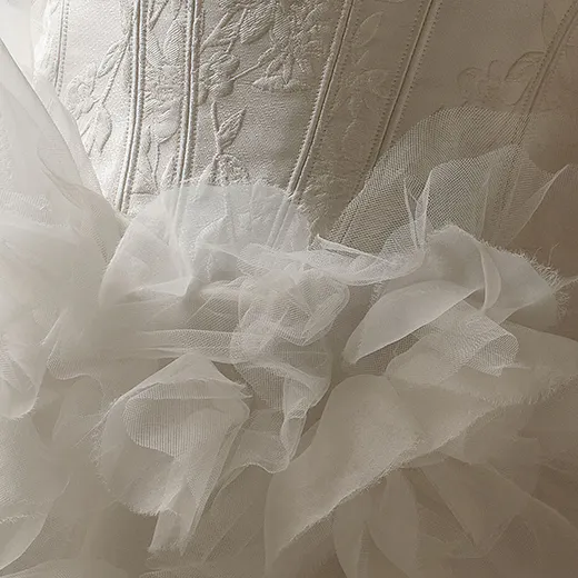Sottero and Midgley Ross Marie close-up of floral embroidery and ruffle detail