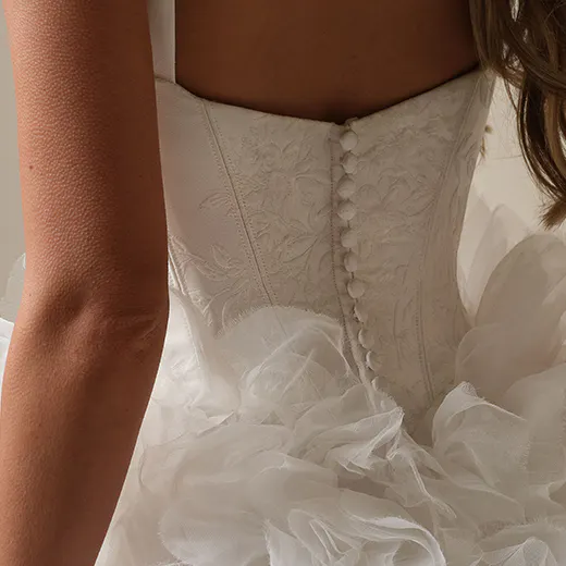 Sottero and Midgley Ross Marie back view detailed buttons ruffle skirt