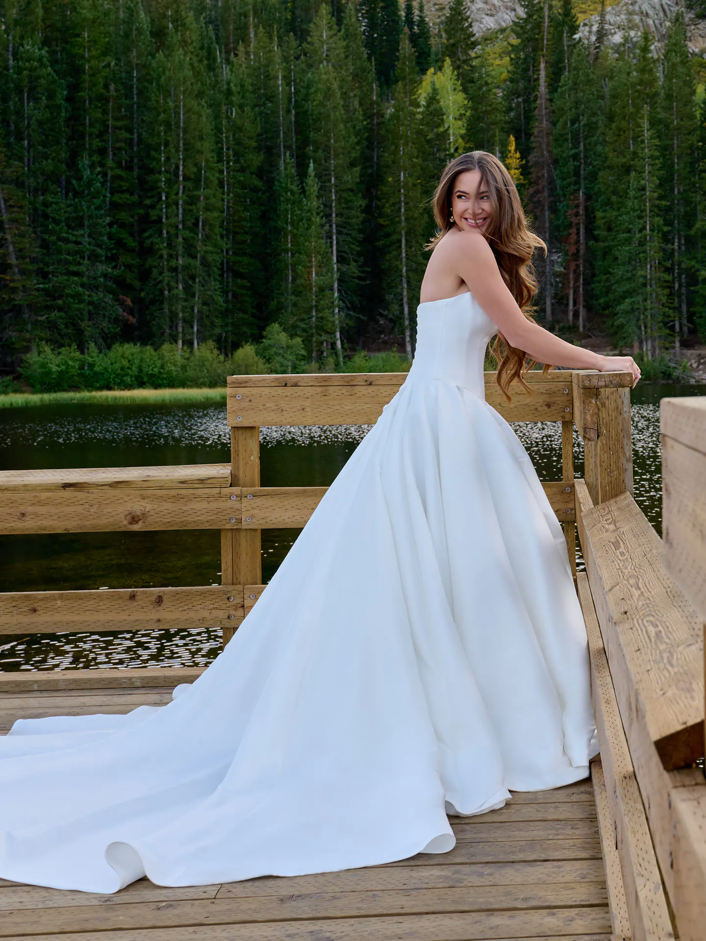 Emmanuelle strapless wedding dress, outdoor back view, Maggie Sottero