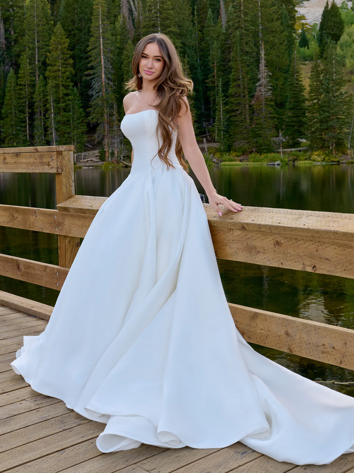 Maggie Sottero Emmanuelle strapless gown front view in forest setting