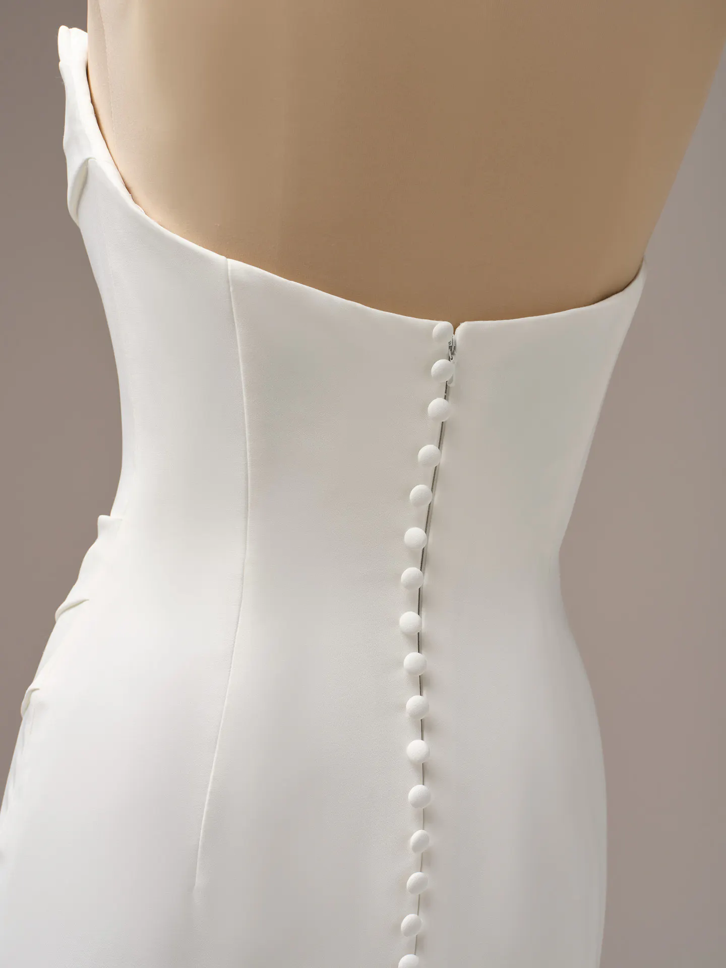 Kailani back view crepe wedding dress with buttons down the back