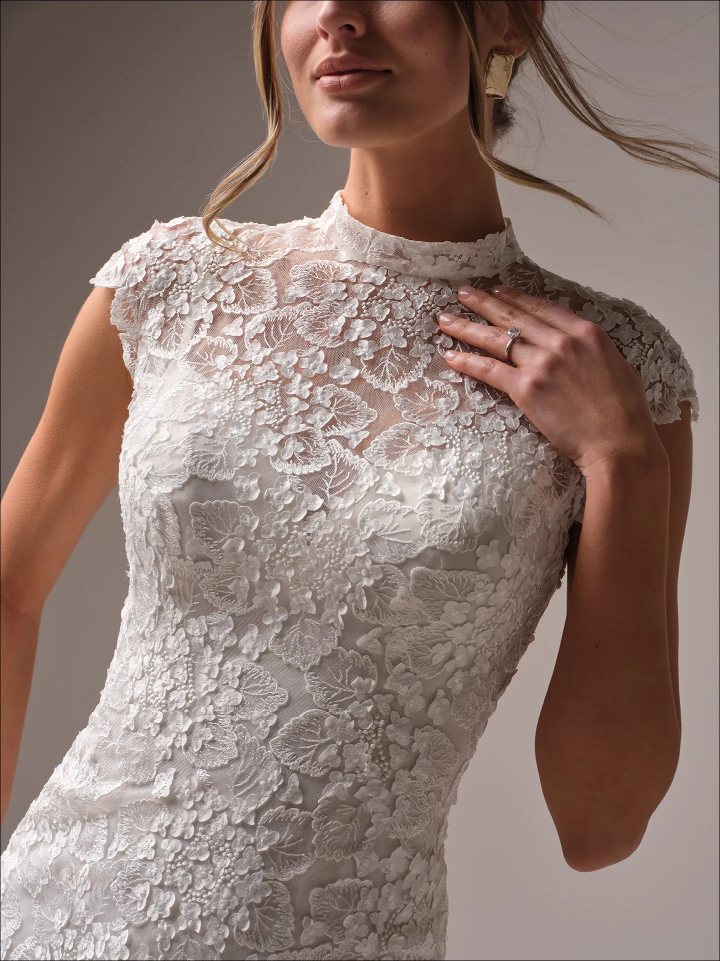 Maggie Sottero Auburn lace sheath cap-sleeve bridal dress front view