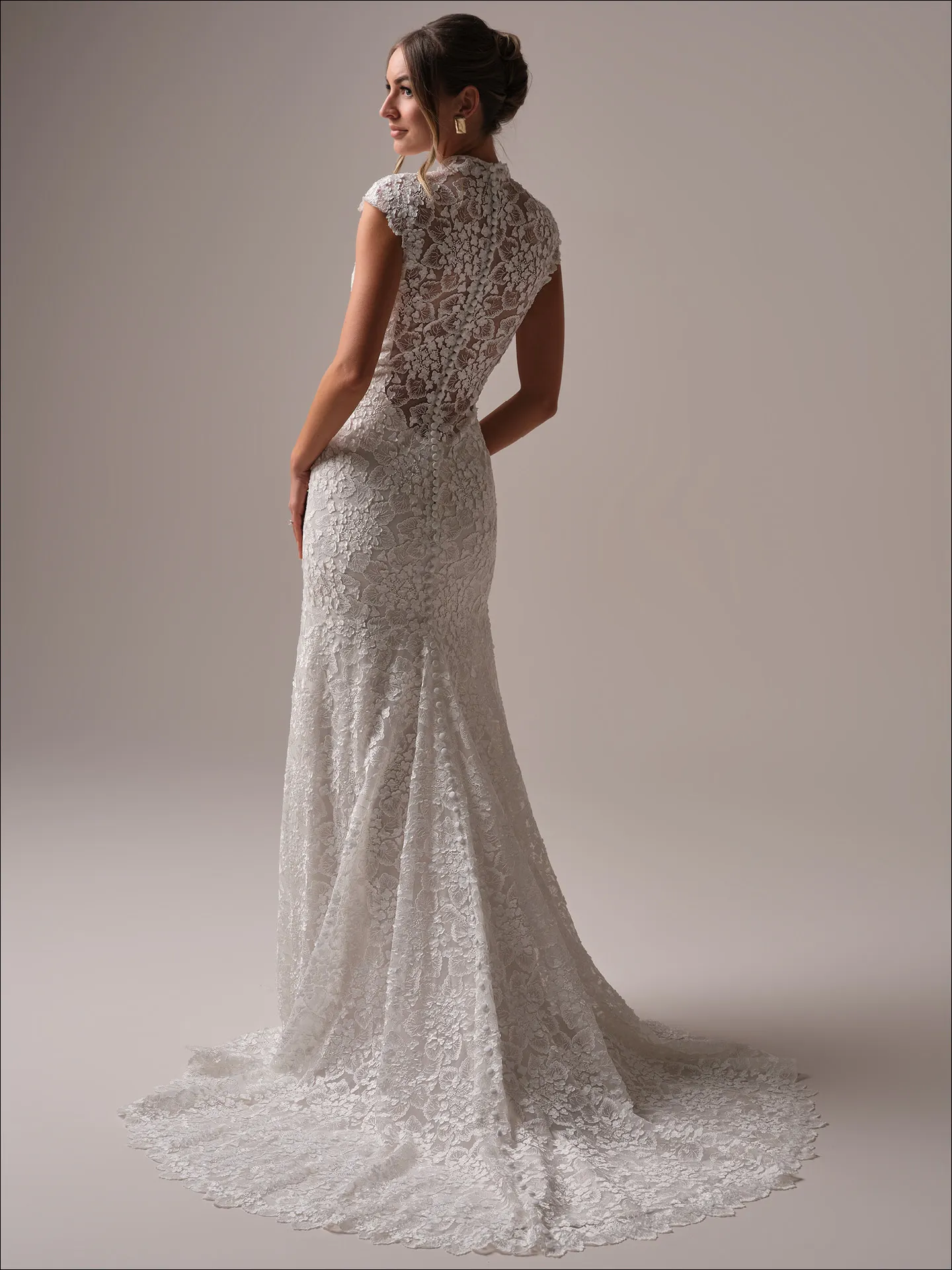 Auburn lace sheath wedding dress back view Maggie Sottero