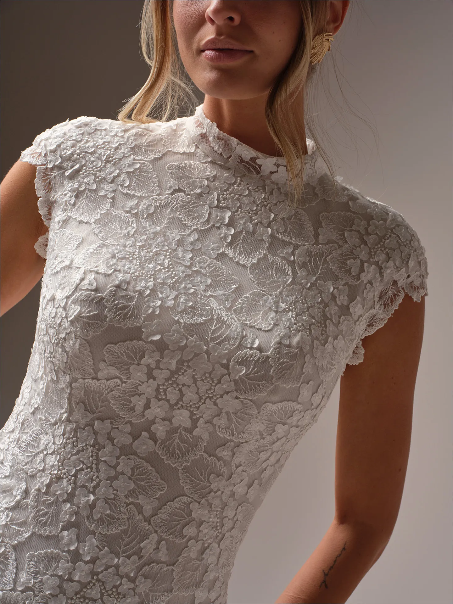 Maggie Sottero Auburn Leigh front view lace sheath wedding dress with cap sleeve