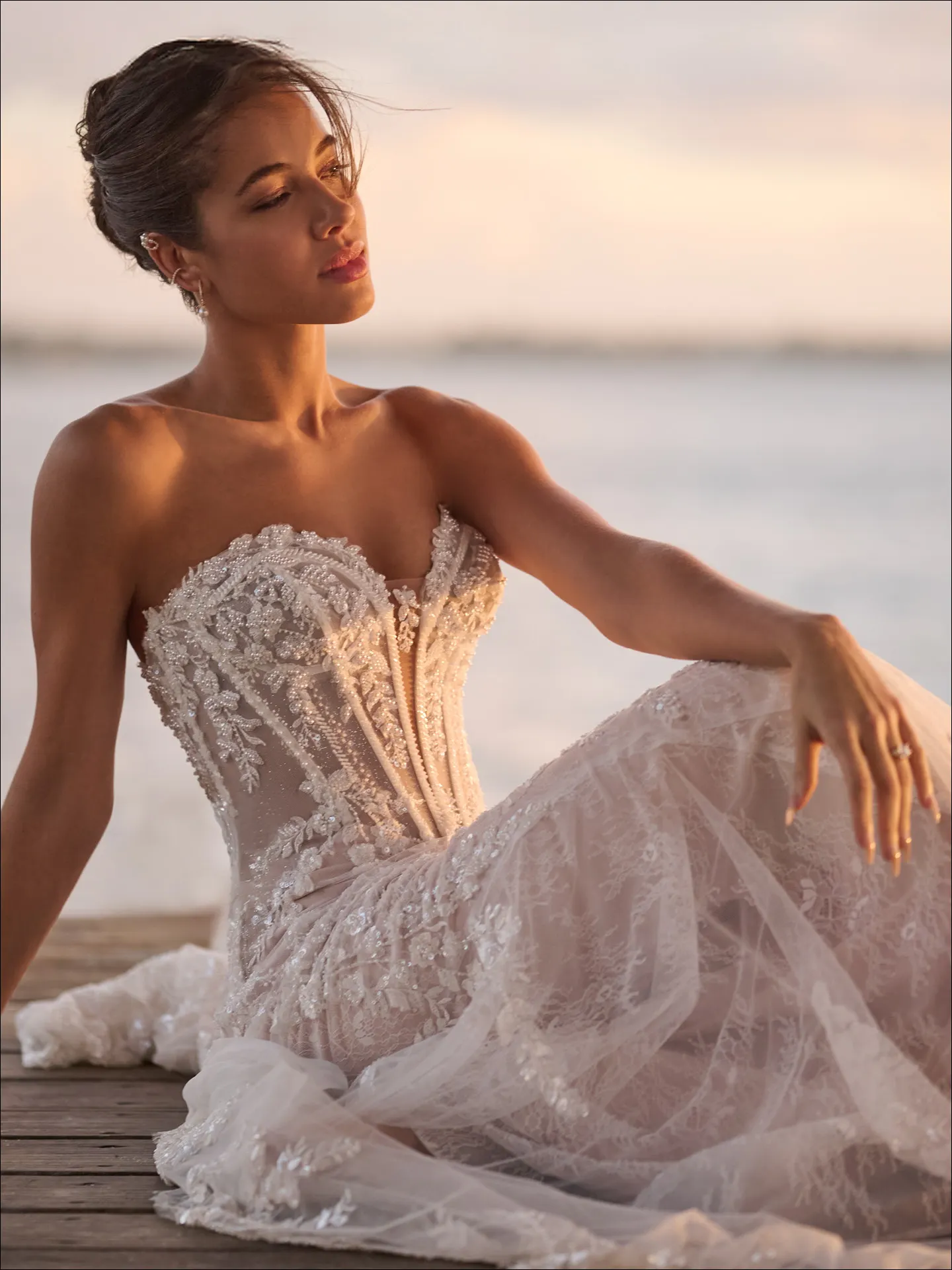 Benjie Royale shimmering beaded mermaid dress front view Maggie Sottero