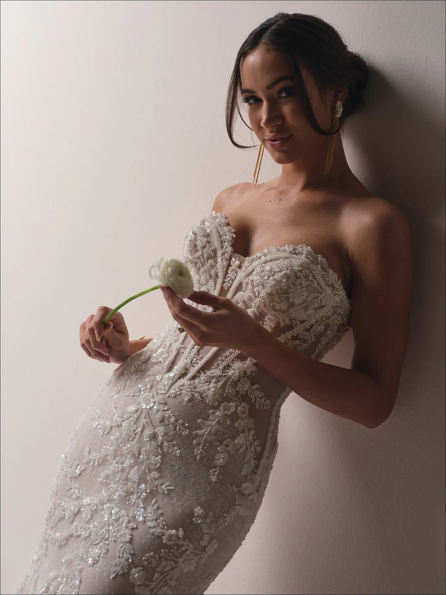 Maggie Sottero Benjie side view beaded mermaid dress with floral details