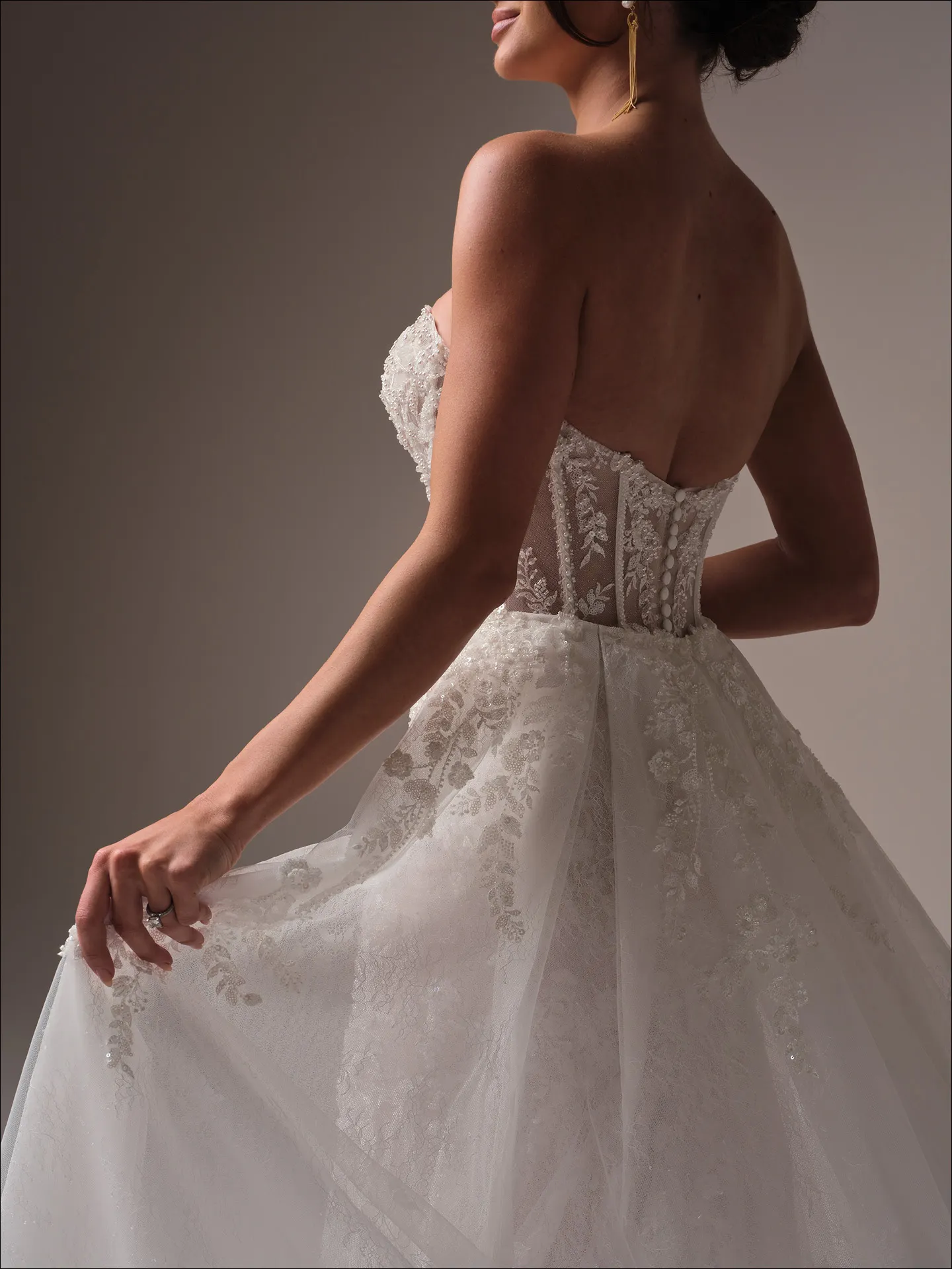 Benjie Royale side view shimmering beaded mermaid wedding dress Maggie Sottero