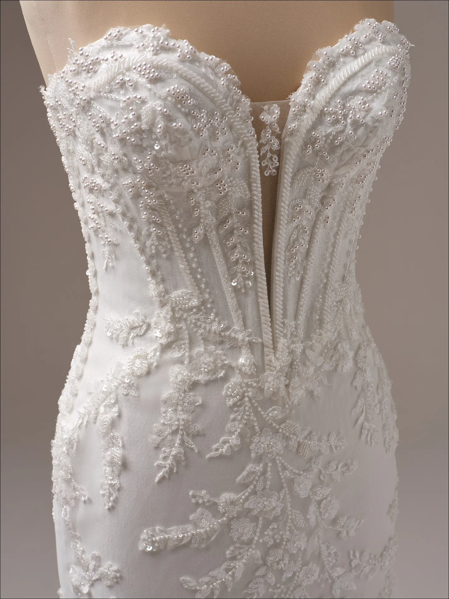 Benjie Royale close-up of shimmering beaded details on a mermaid wedding dress