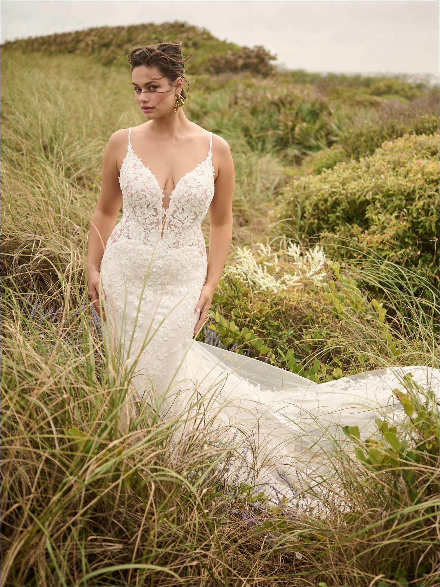 Bianca Sexy Plunge Beaded Fit-and-Flare Wedding Gown | Maggie Sottero
