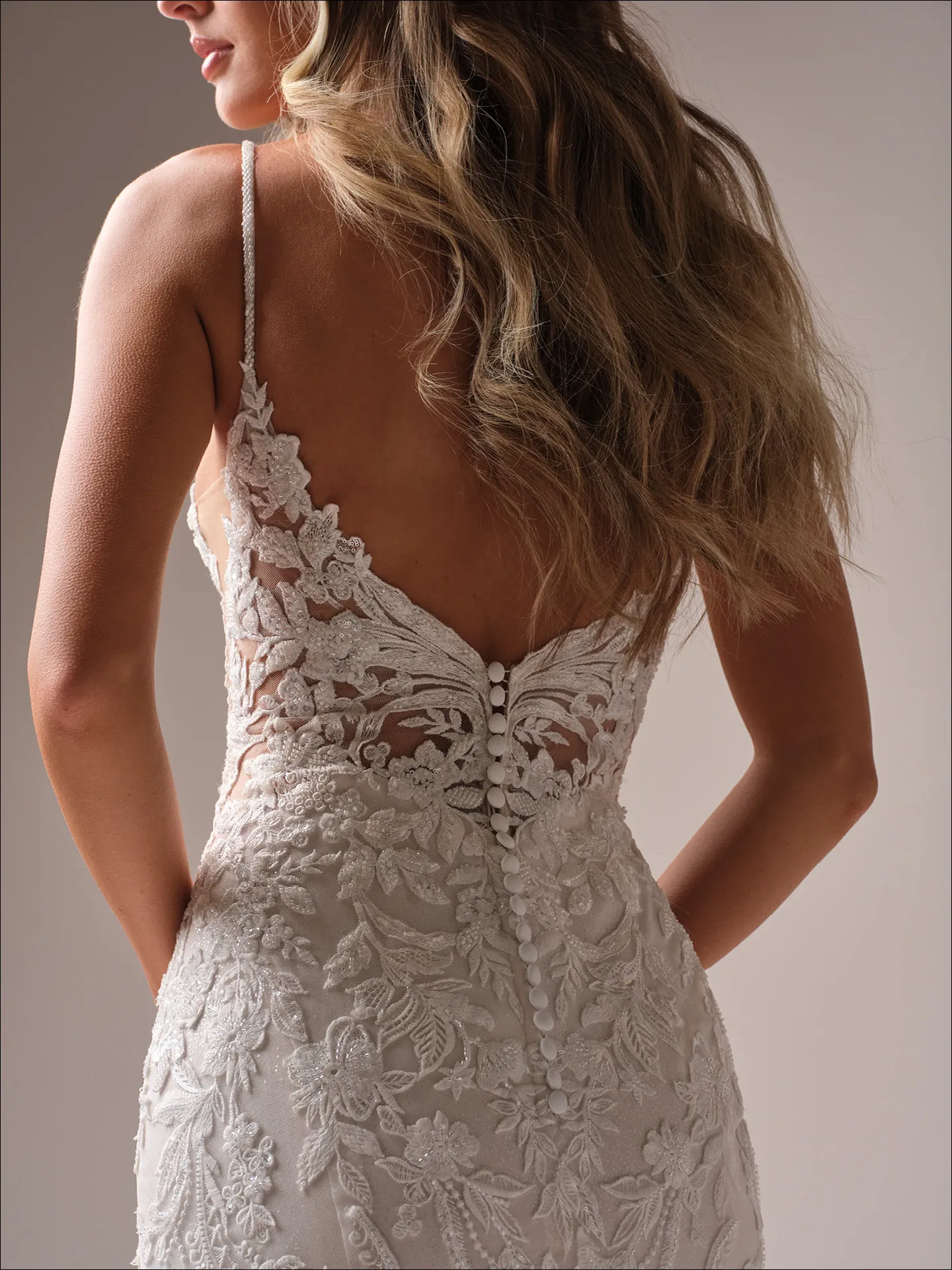 Bianca back view beaded lace fit-and-flare gown Maggie Sottero
