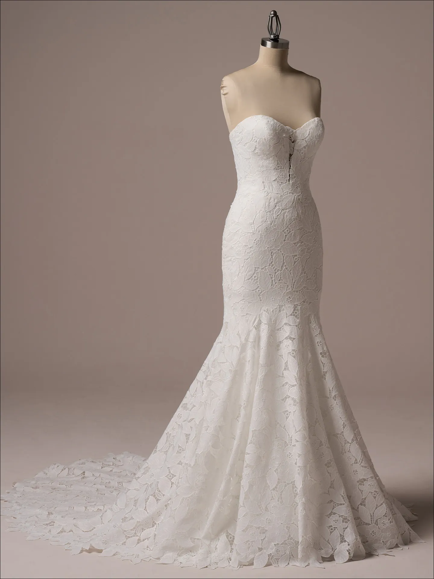 Dakota boho lace mermaid bridal dress front view on mannequin Maggie Sottero