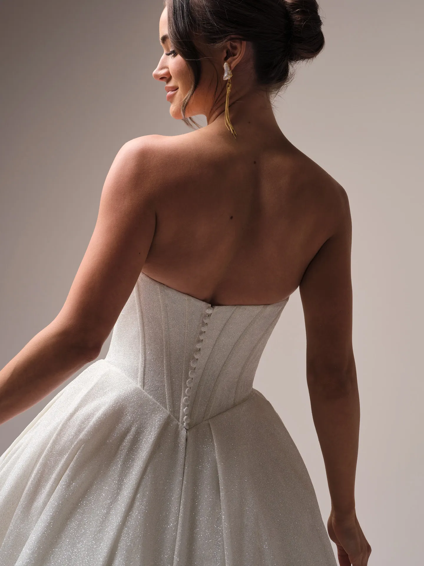 Derrick Royale back view sparkly plunge neck ballgown wedding dress Maggie Sottero