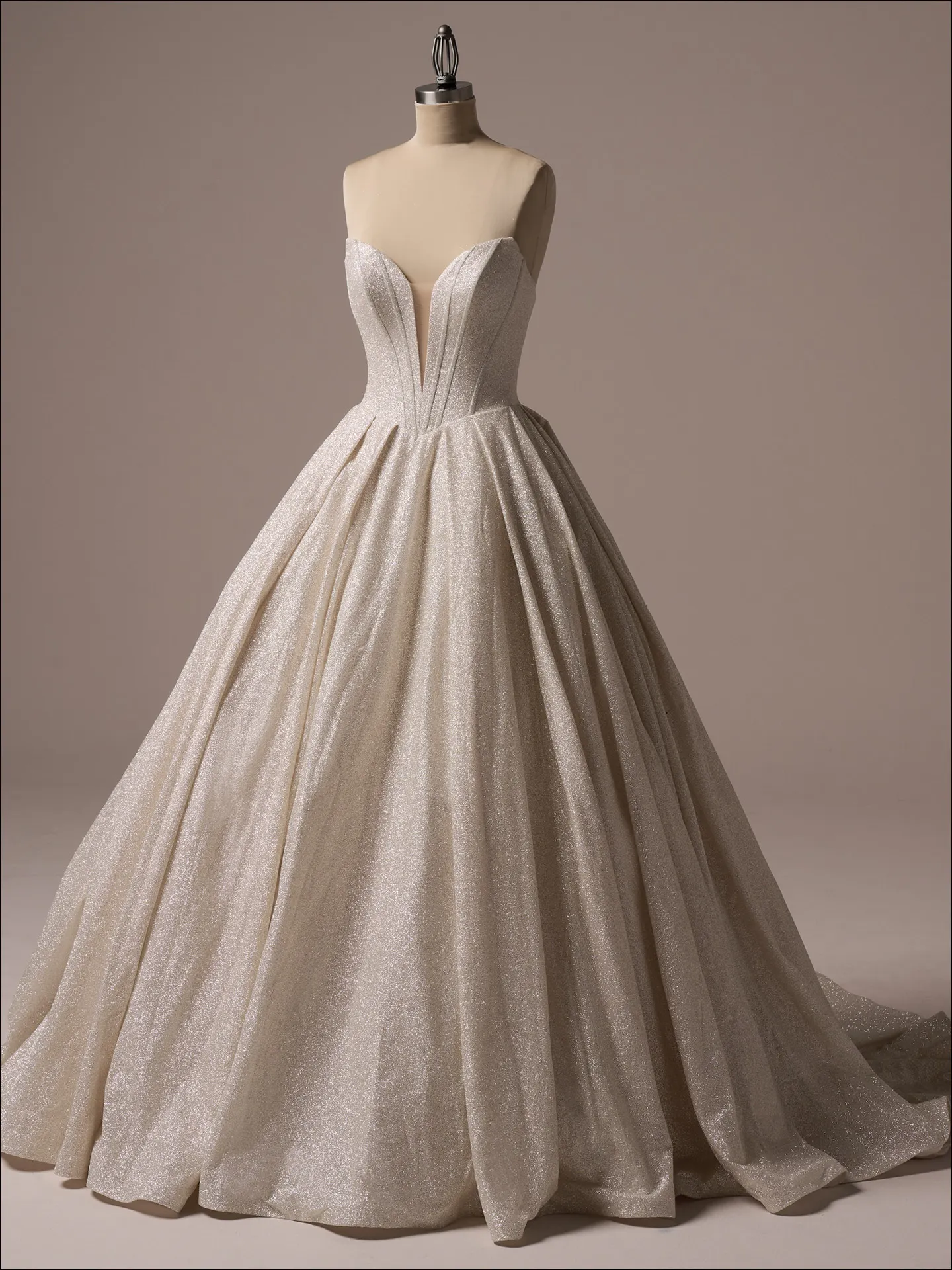 Maggie Sottero Derrick Royale sparkly ballgown, front view, plunge neck