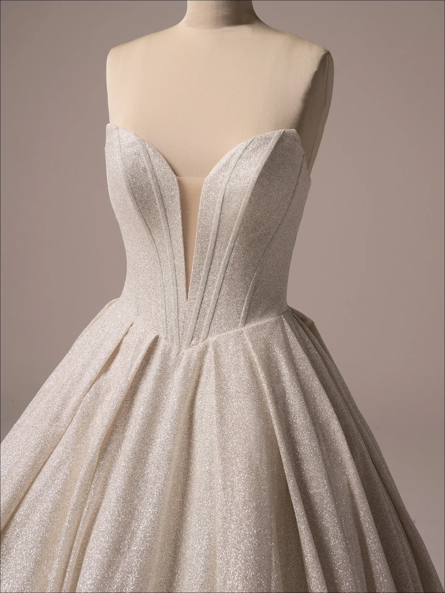 Maggie Sottero Derrick Royale, sparkly ballgown front view, plunge neck