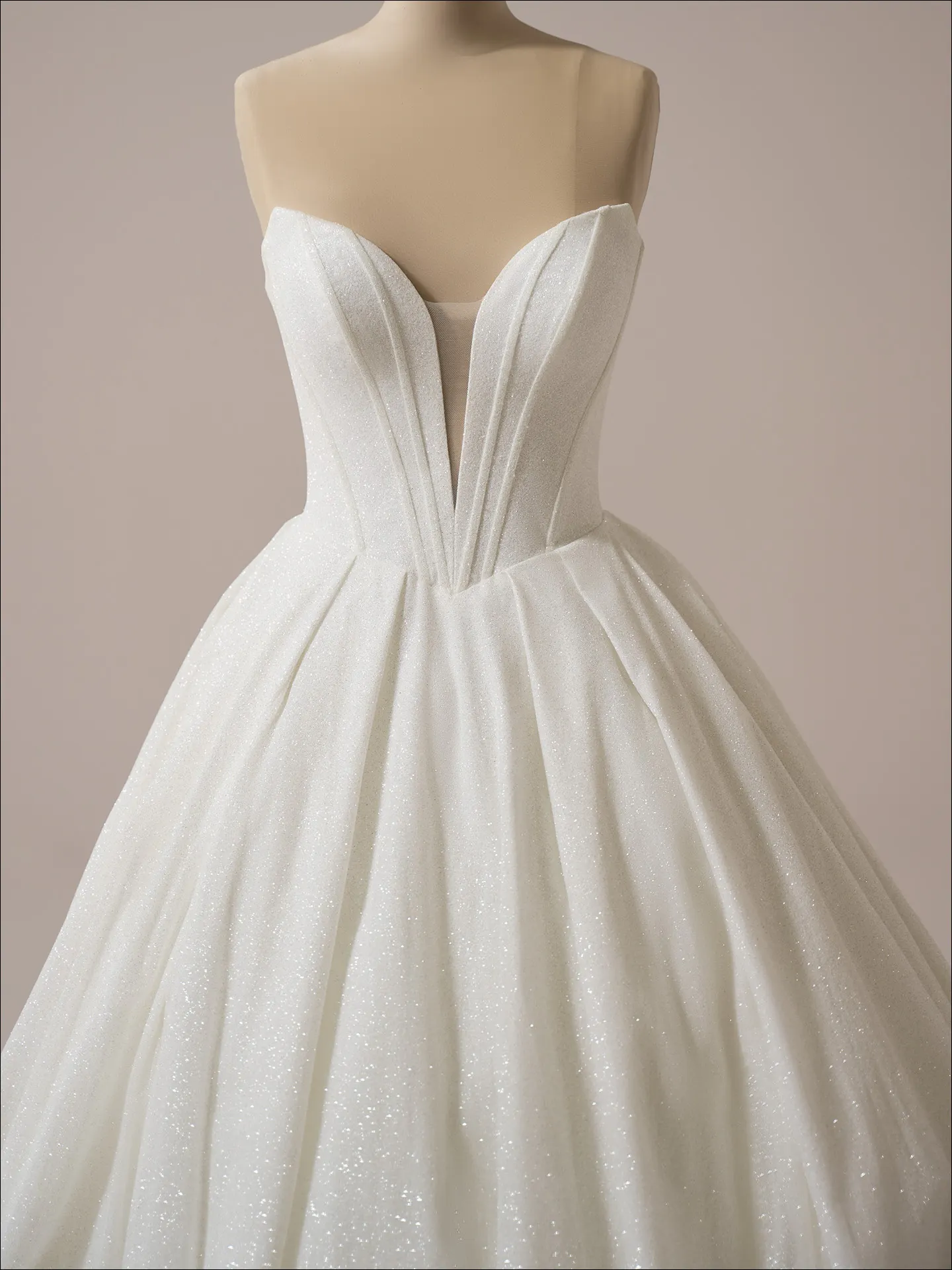 Derrick Royale front view sparkly plunge neck ballgown wedding dress Maggie Sottero