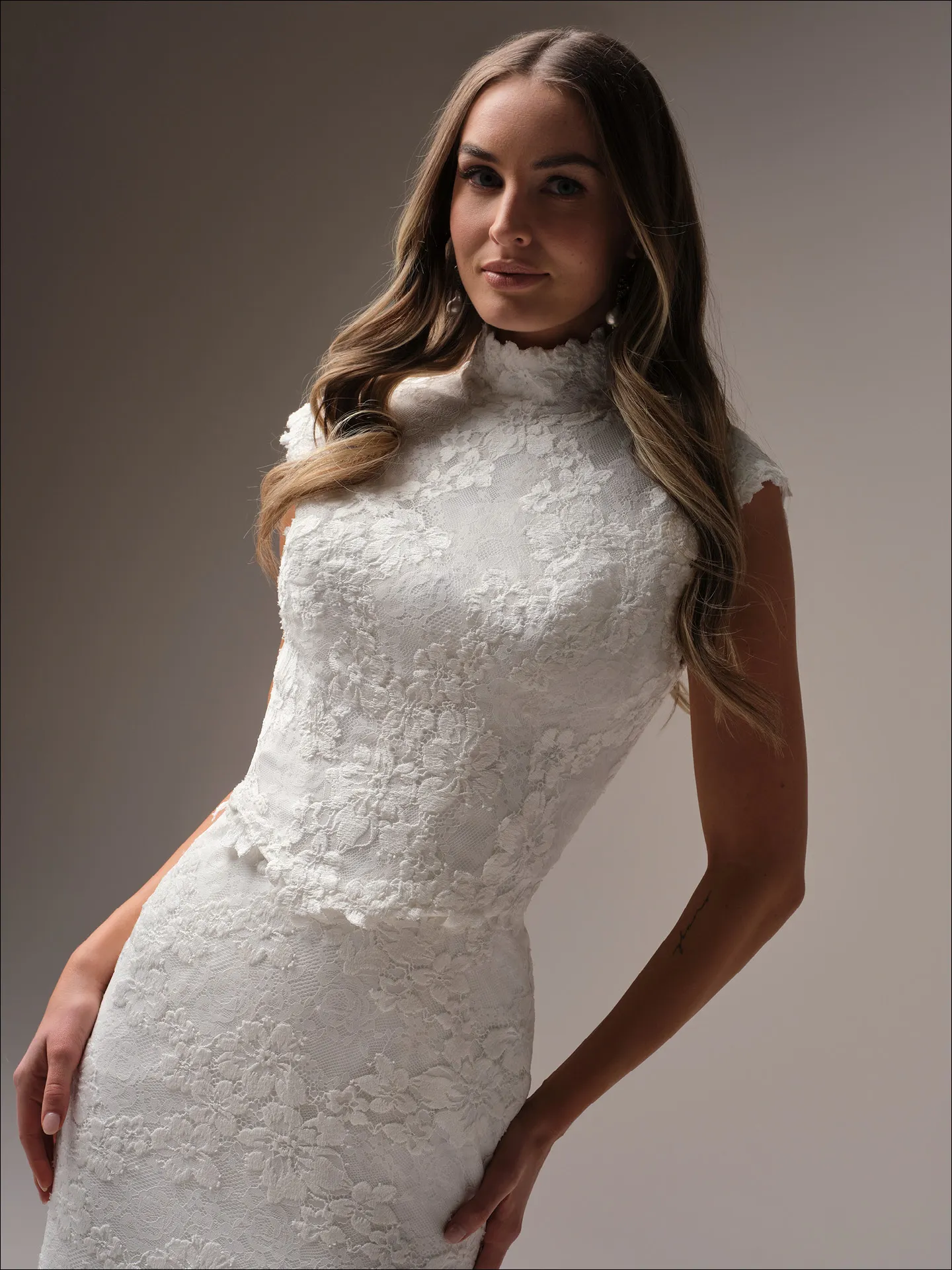 Maggie Sottero Devon lace pearl corset mermaid wedding dress front view