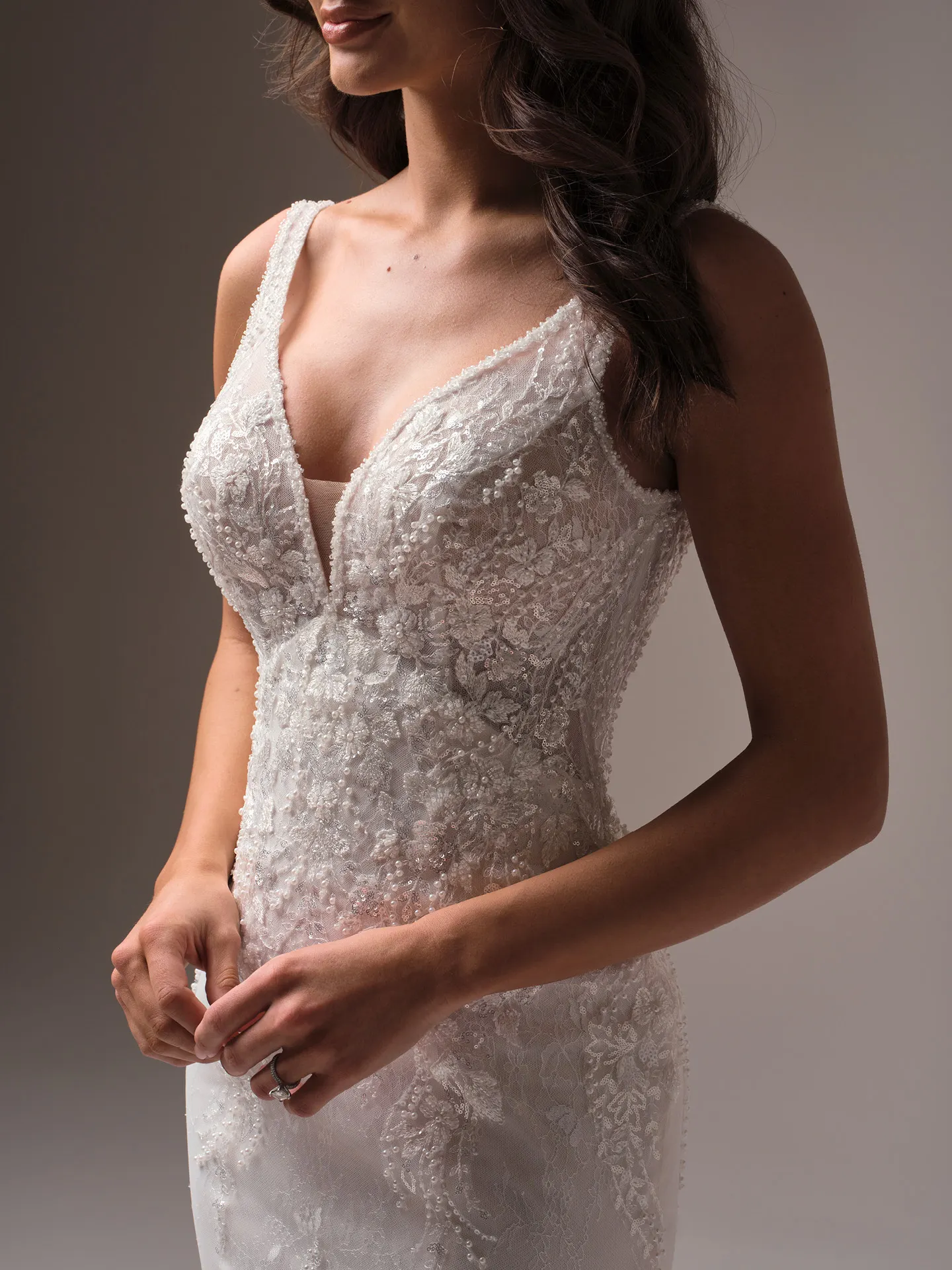 Maggie Sottero Eloise front view beaded lace fit-and-flare wedding dress