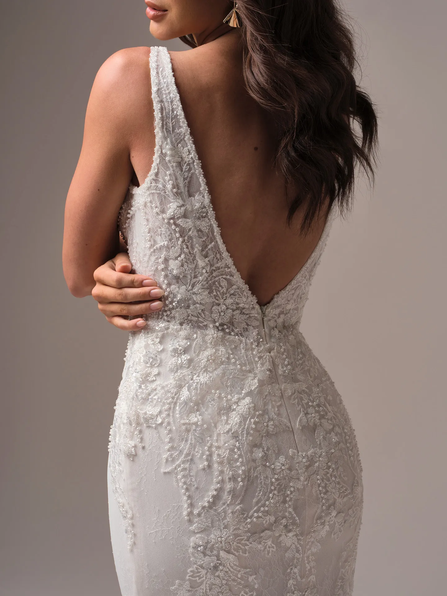 Maggie Sottero Eloise beaded lace fit-and-flare wedding dress back view