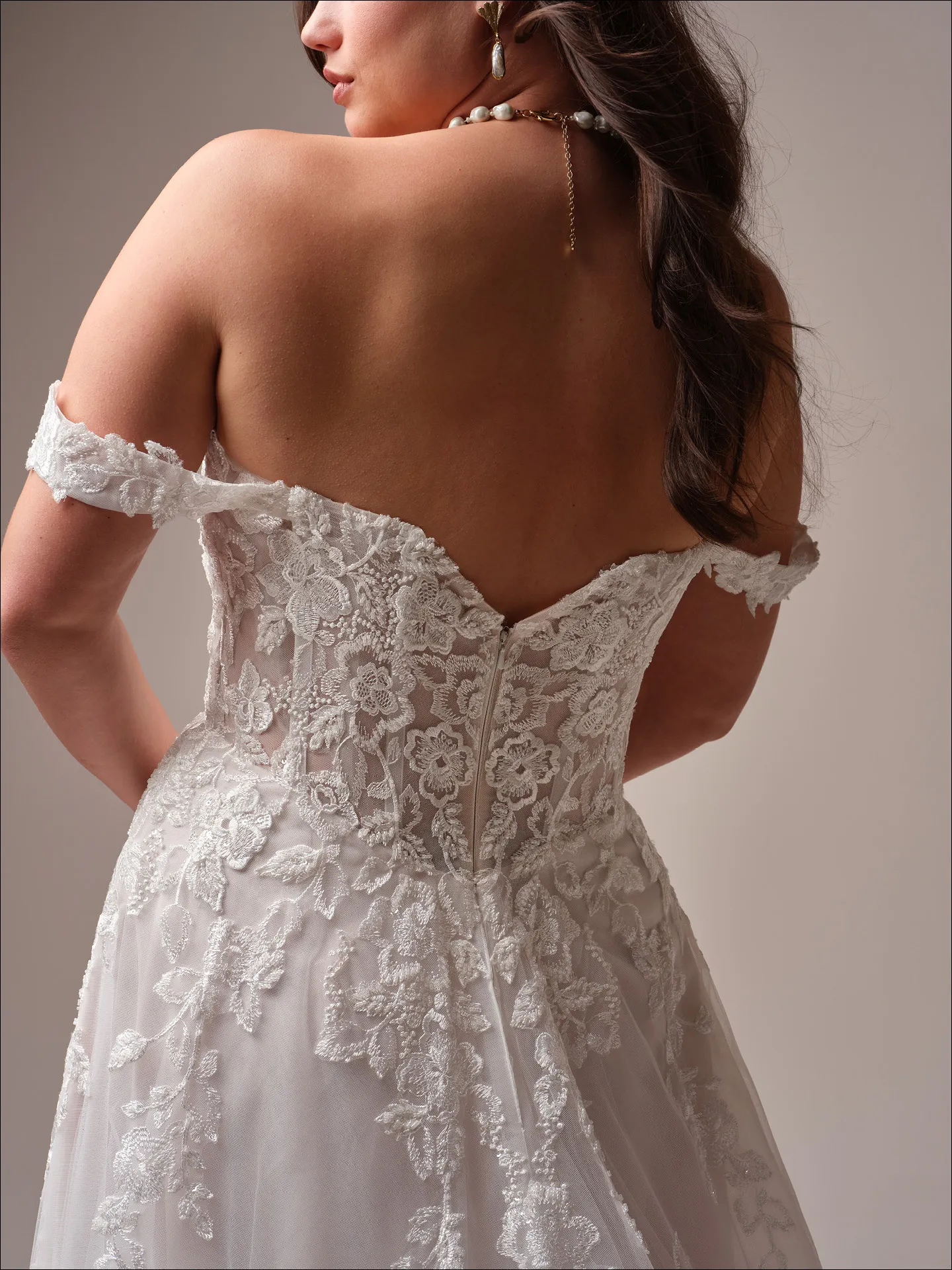 Everleigh back view lace off-shoulder A-line dress Maggie Sottero