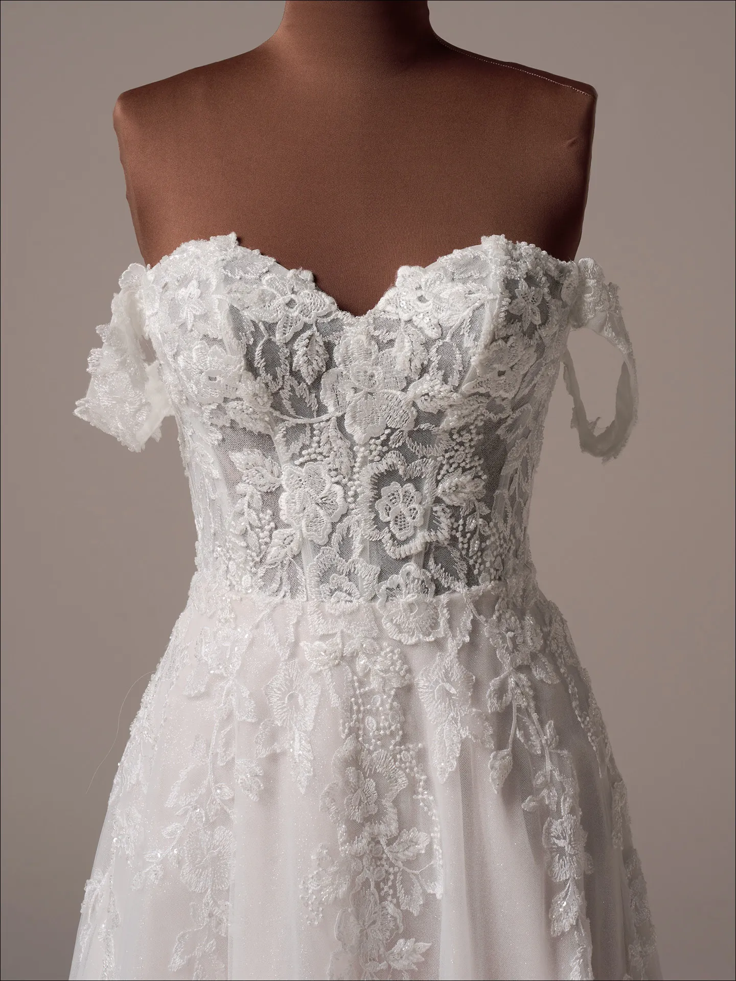 Everleigh off-the-shoulder lace A-line bridal dress Maggie Sottero front view