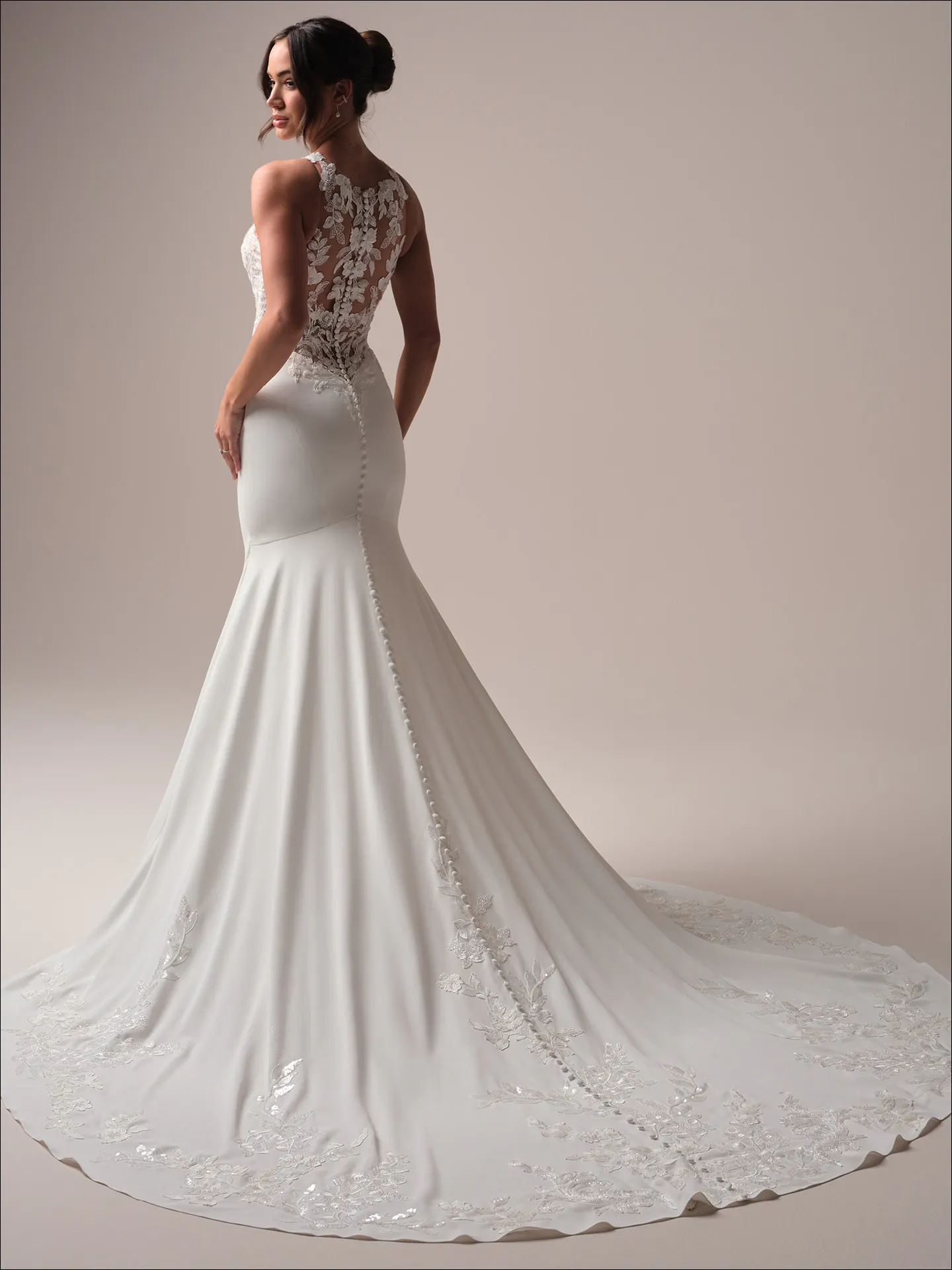Maggie Sottero Florentina fit-and-flare gown back view with lace details