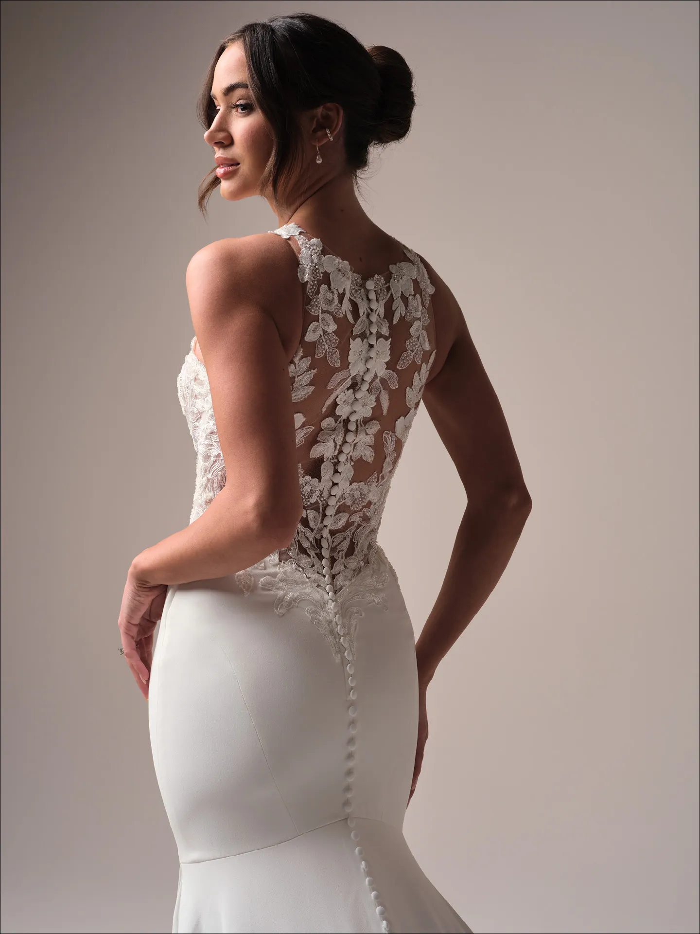 Maggie Sottero Florentina back view, lace detail, fit-and-flare wedding gown