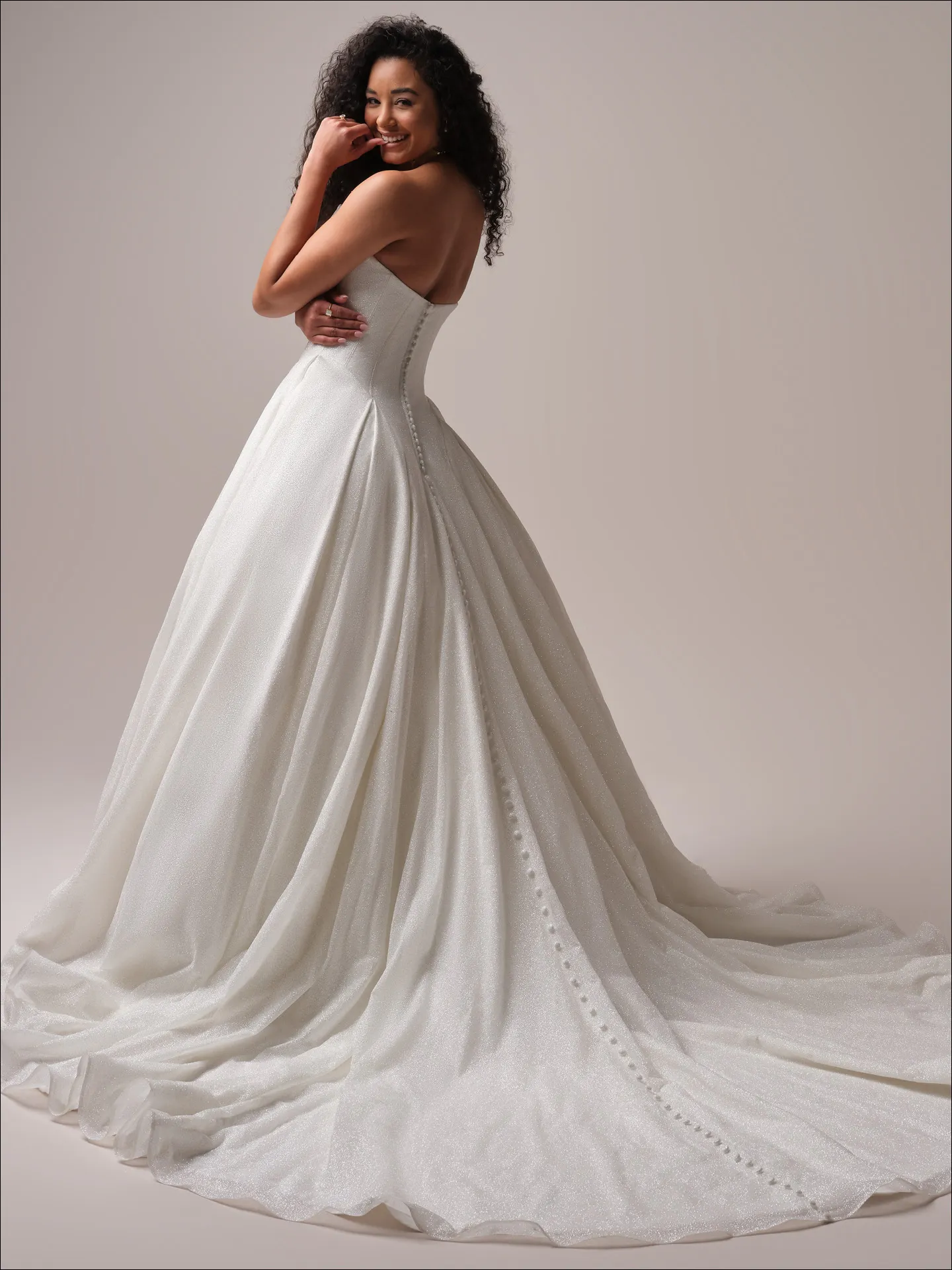 Sottero Fortune Royale side view sparkly regal ballgown wedding dress with long train