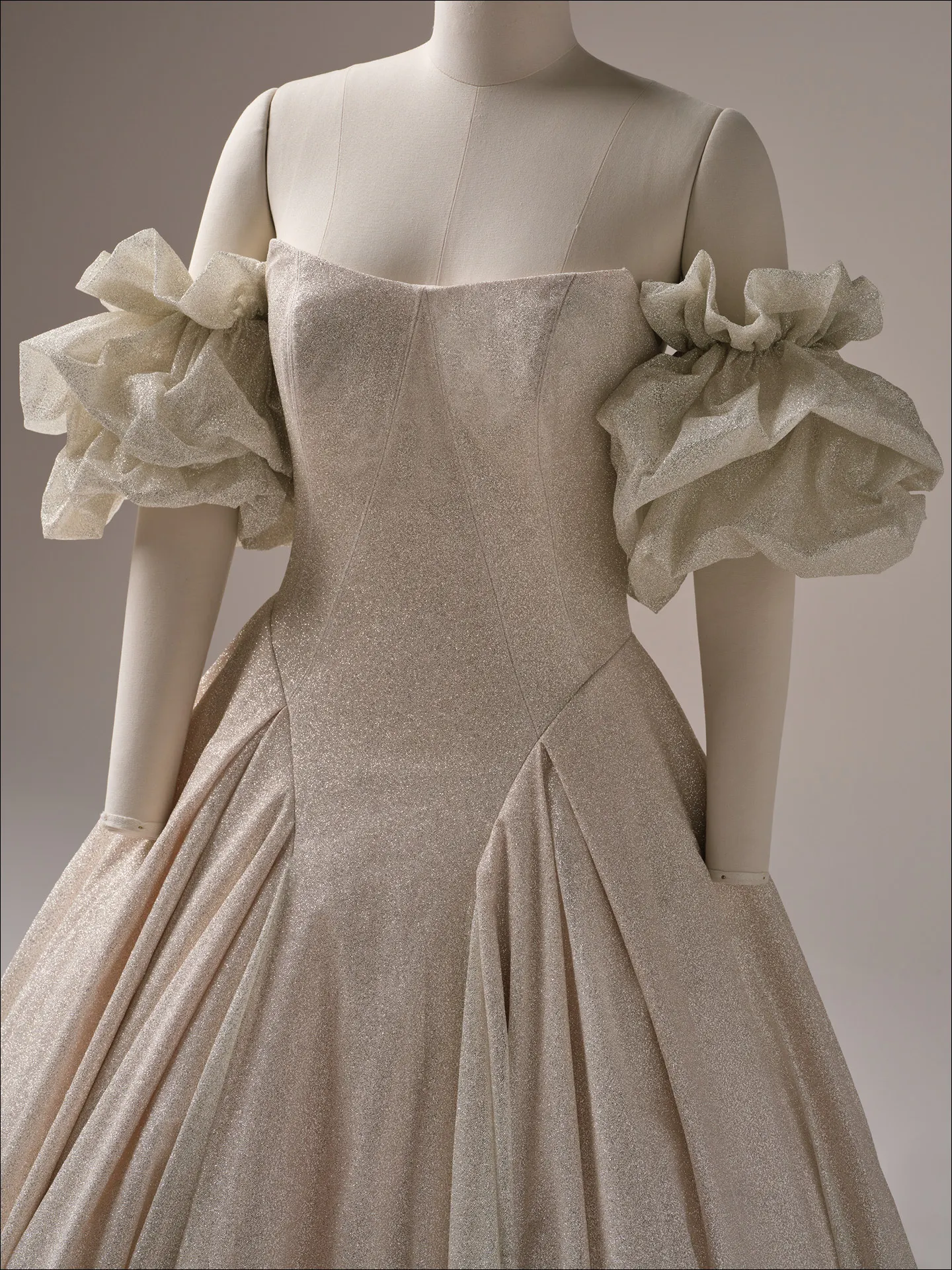 Maggie Sottero Fortune Royale front view sparkly ballgown with ruffled sleeves