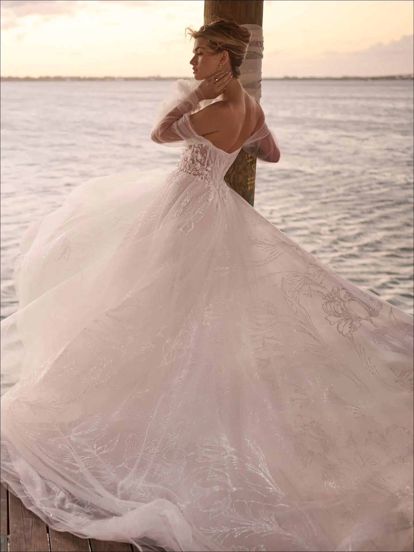 Maggie Sottero Ireland A line wedding dress front view with sheer lace bodice