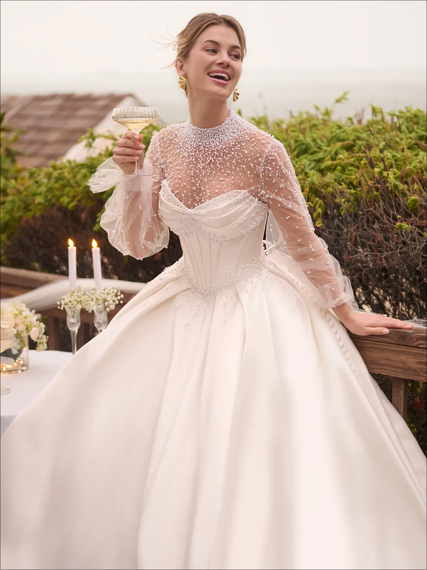 Maggie Sottero Juneau ballgown wedding dress front view with structured bodice and full skirt