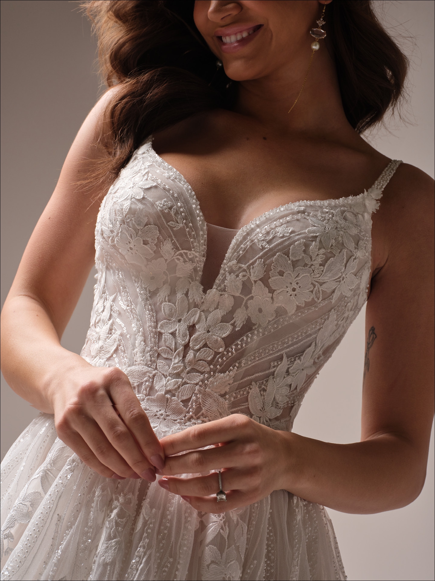 Liberty Whimsical V-neck Basque Waist A-line Bridal Dress