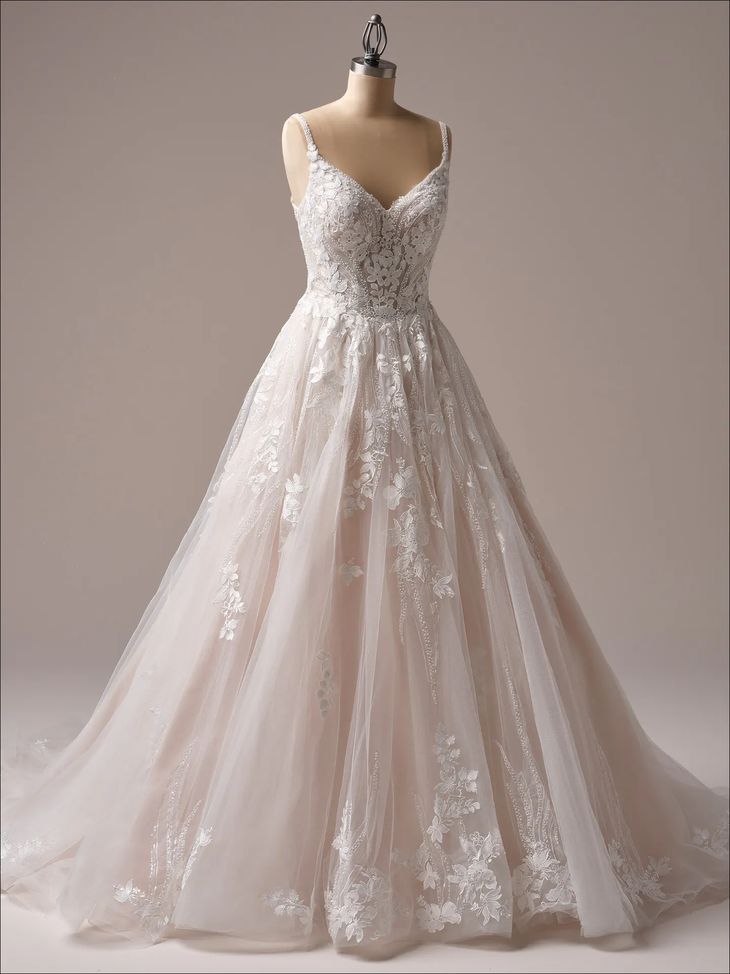 Maggie Sottero Juneau ballgown wedding dress rear view with full skirt spread