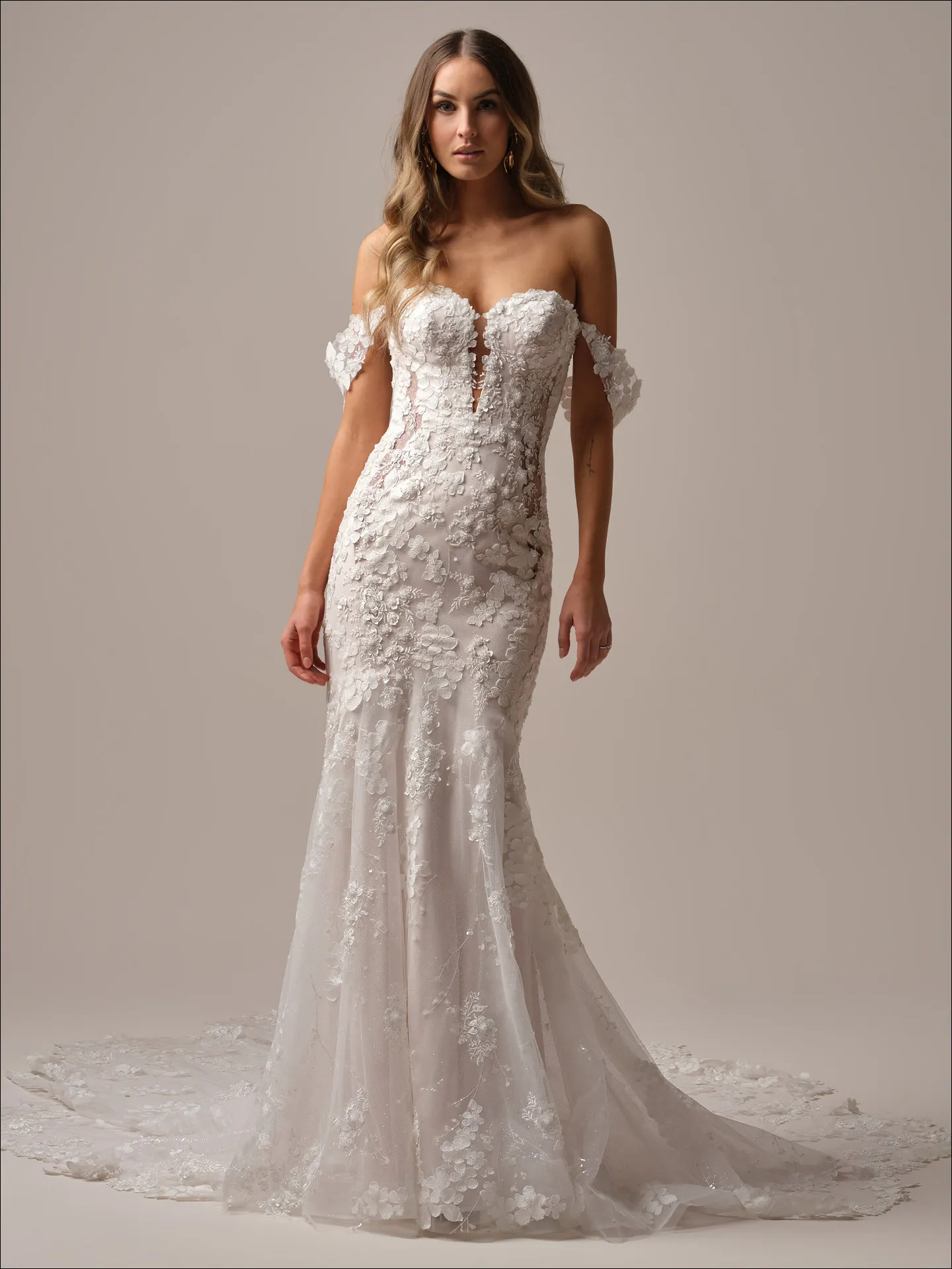 Maggie Sottero Liberty ballgown wedding dress side profile with fitted bodice
