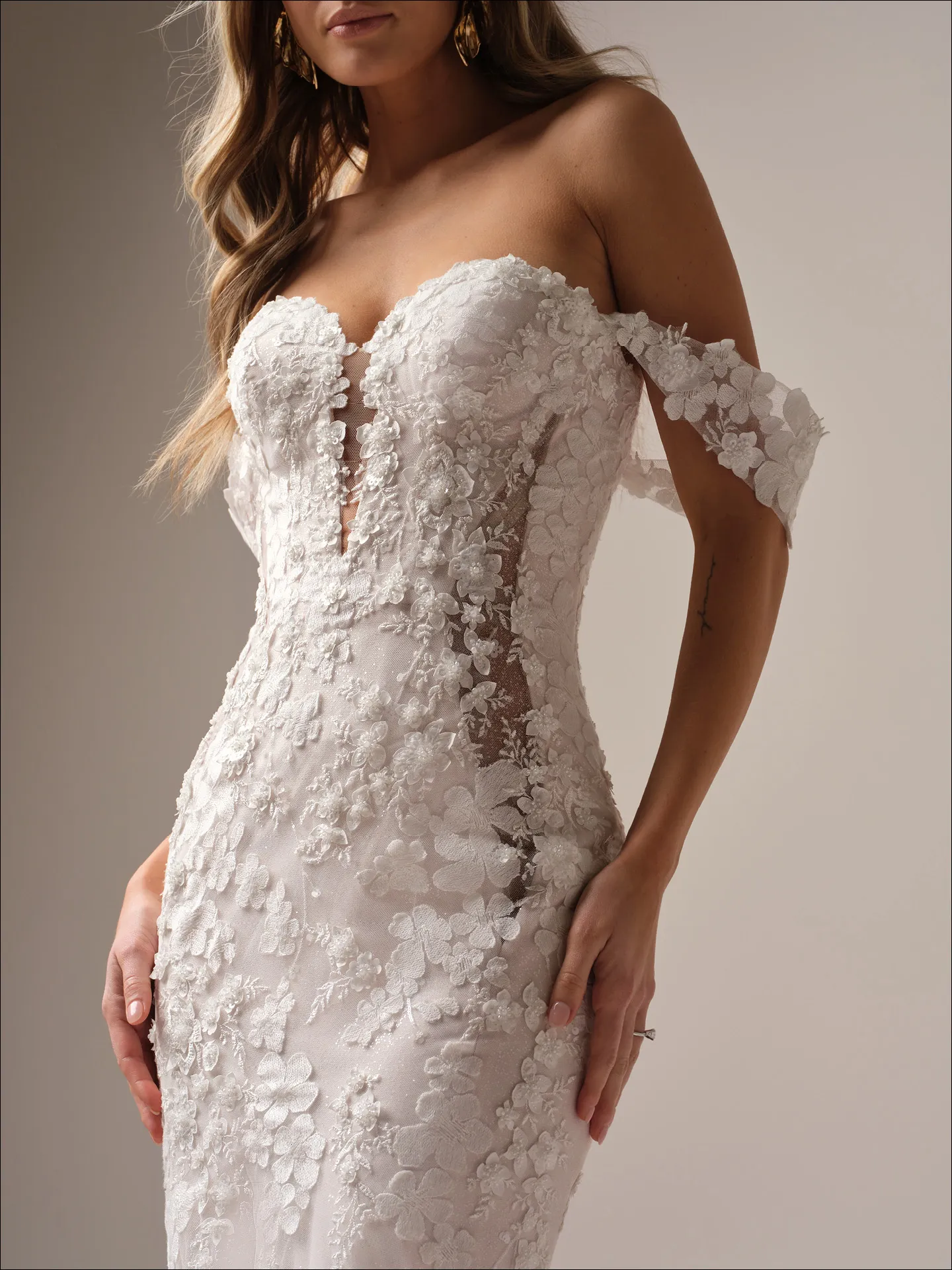 Maggie Sottero Liberty ballgown wedding dress back view with skirt flowing outward
