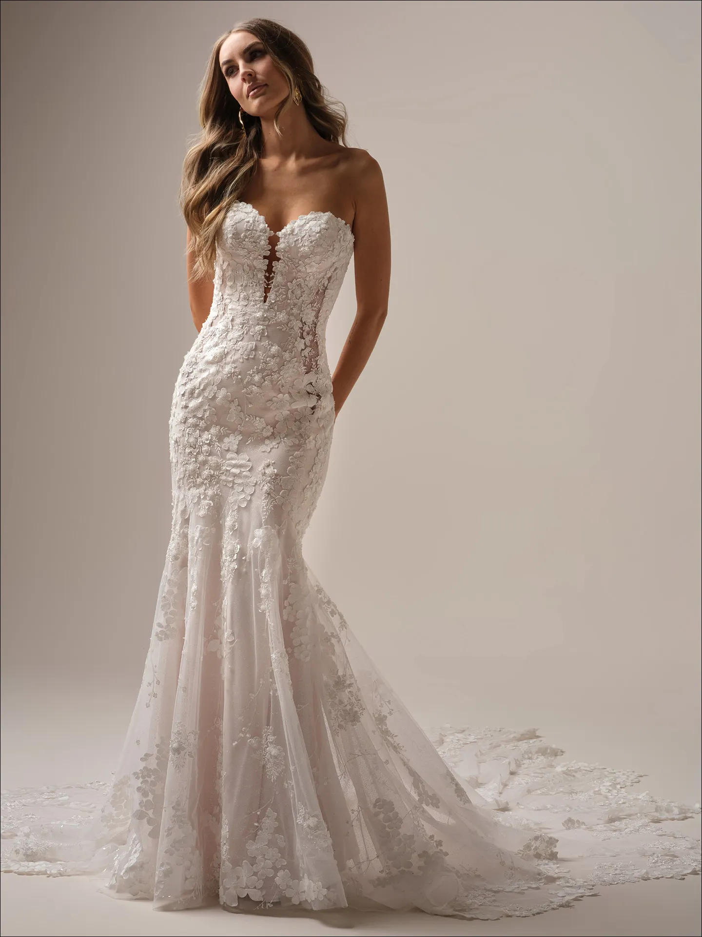 Maggie Sottero Liberty ballgown wedding dress angled side curve with lace bodice