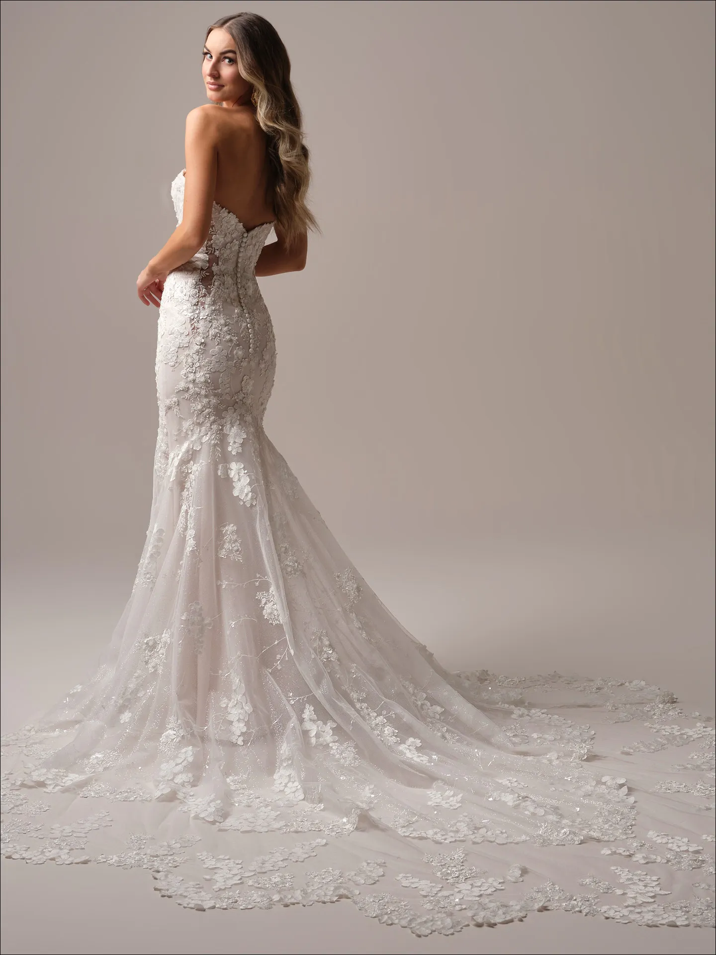 Maggie Sottero Liberty ballgown wedding dress side curve with layered tulle skirt