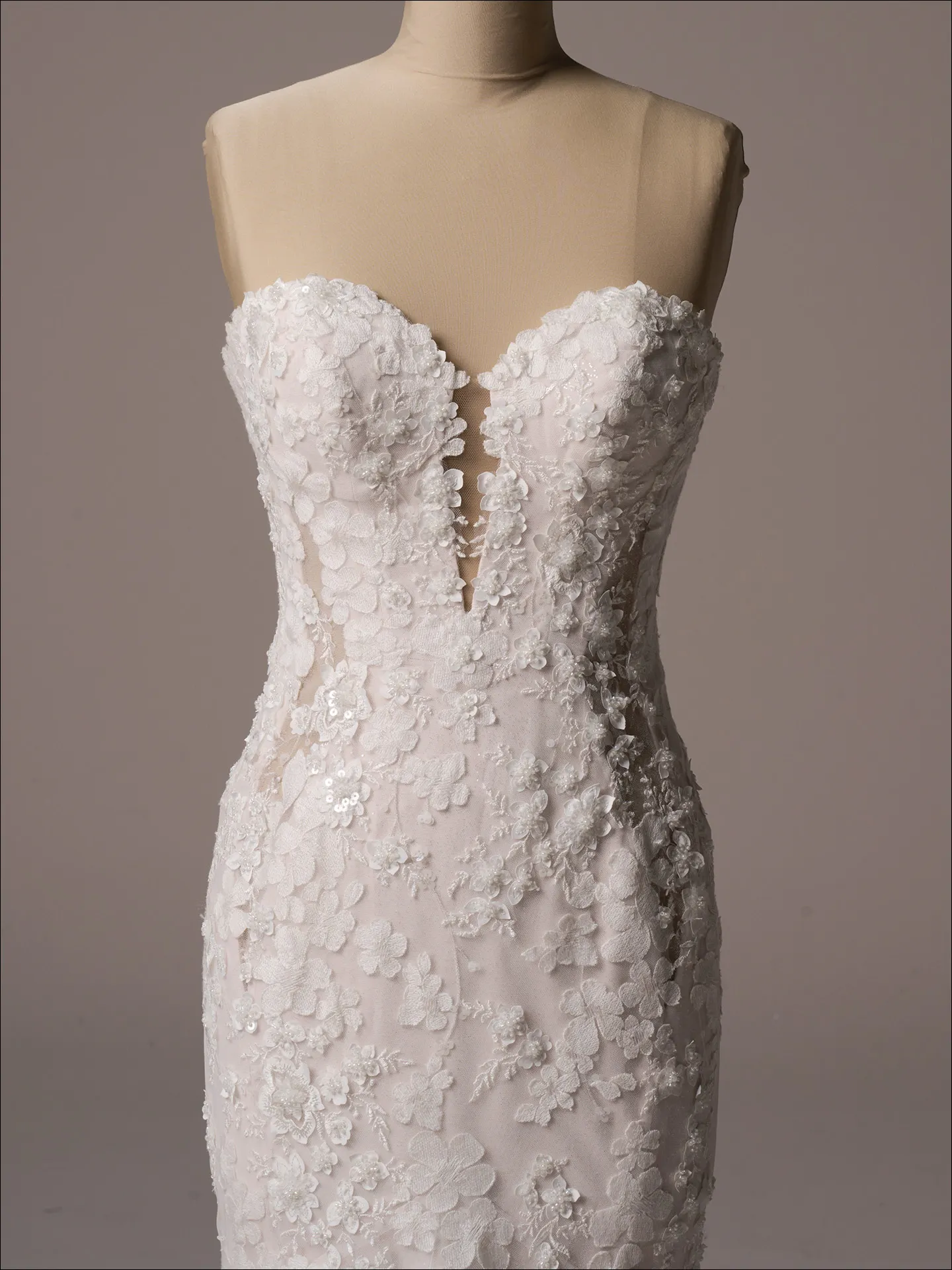Maggie Sottero Liberty ballgown wedding dress front view in soft ivory lace