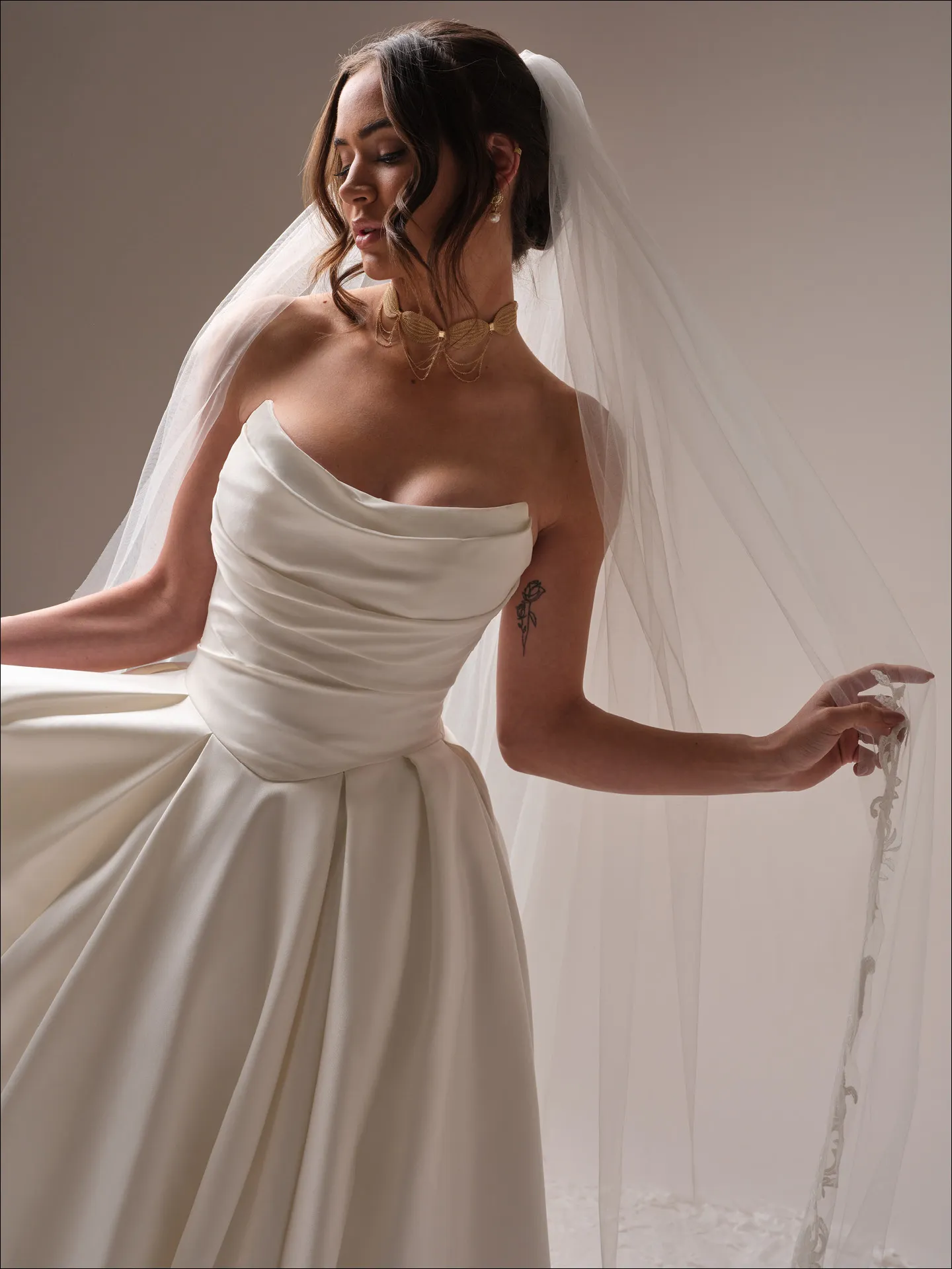 Maggie Sottero Maureen ballgown wedding dress side view with structured bodice