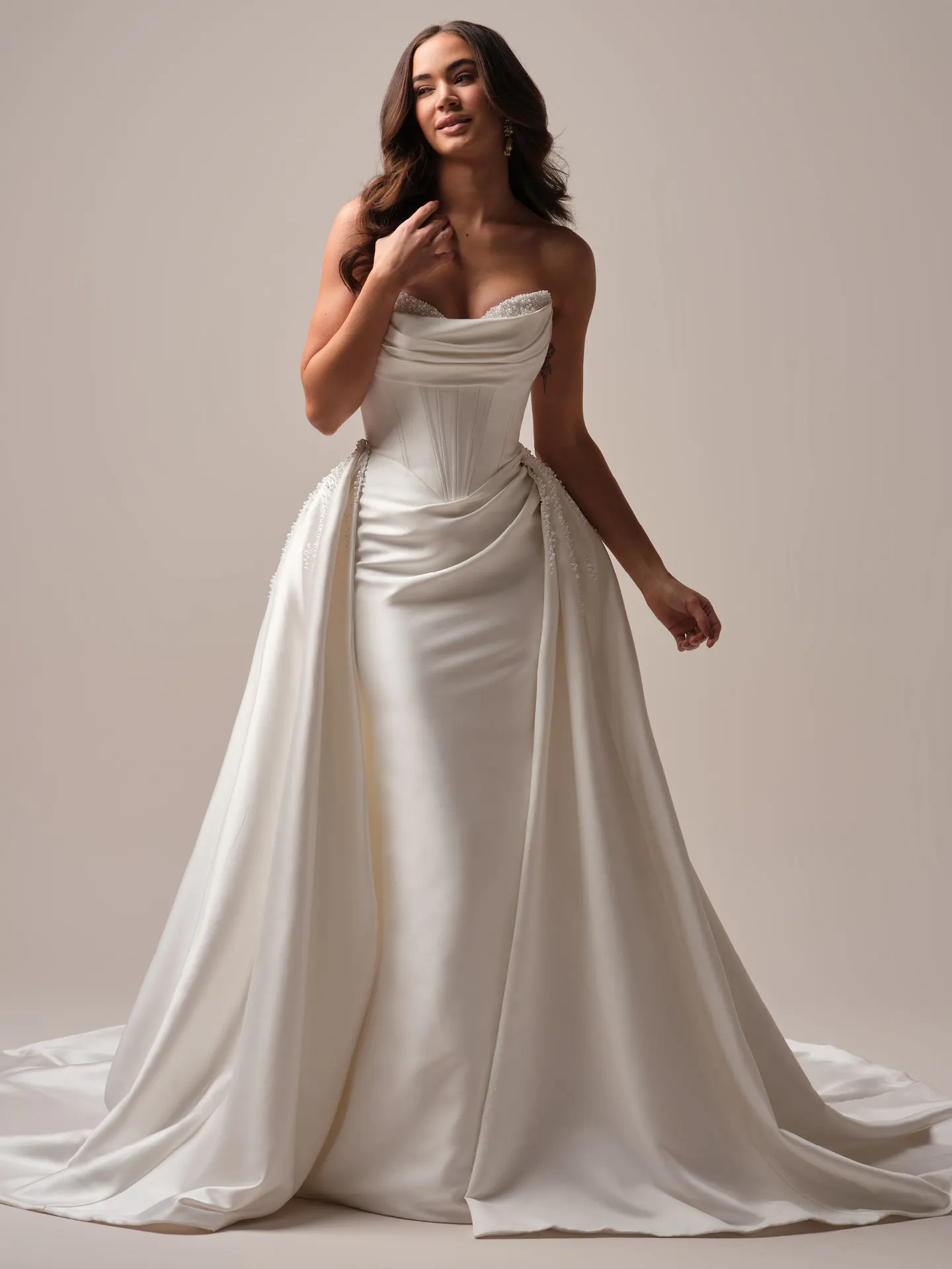 Maggie Sottero Melissa fit and flare wedding dress back view with extended train