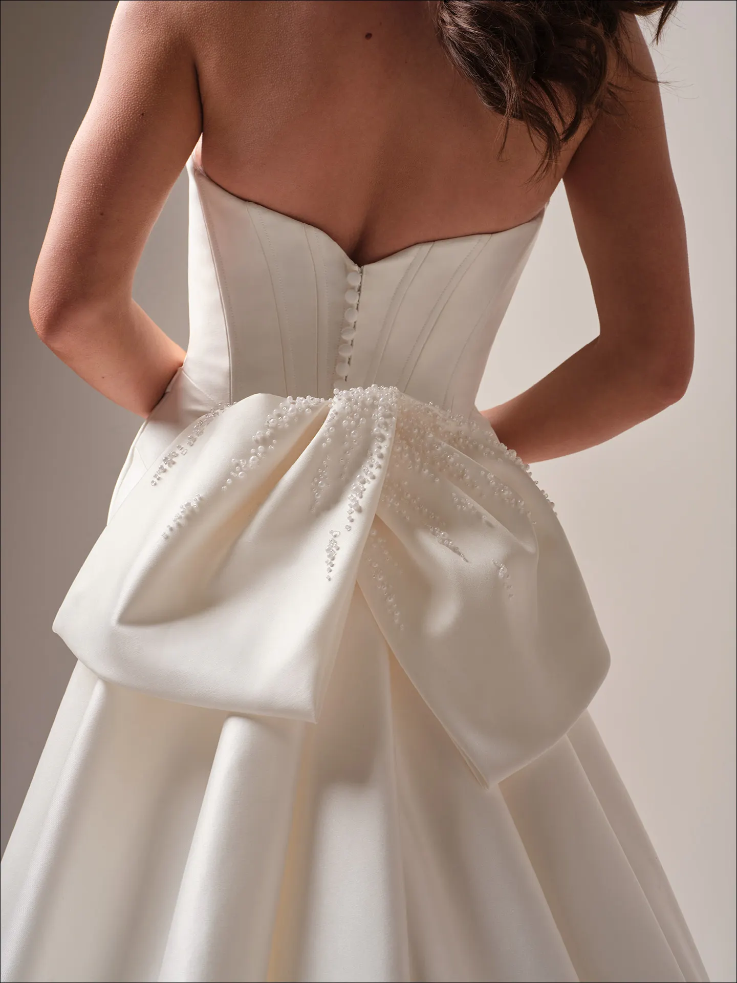 Maggie Sottero Melissa fit and flare wedding dress front view with fitted bodice