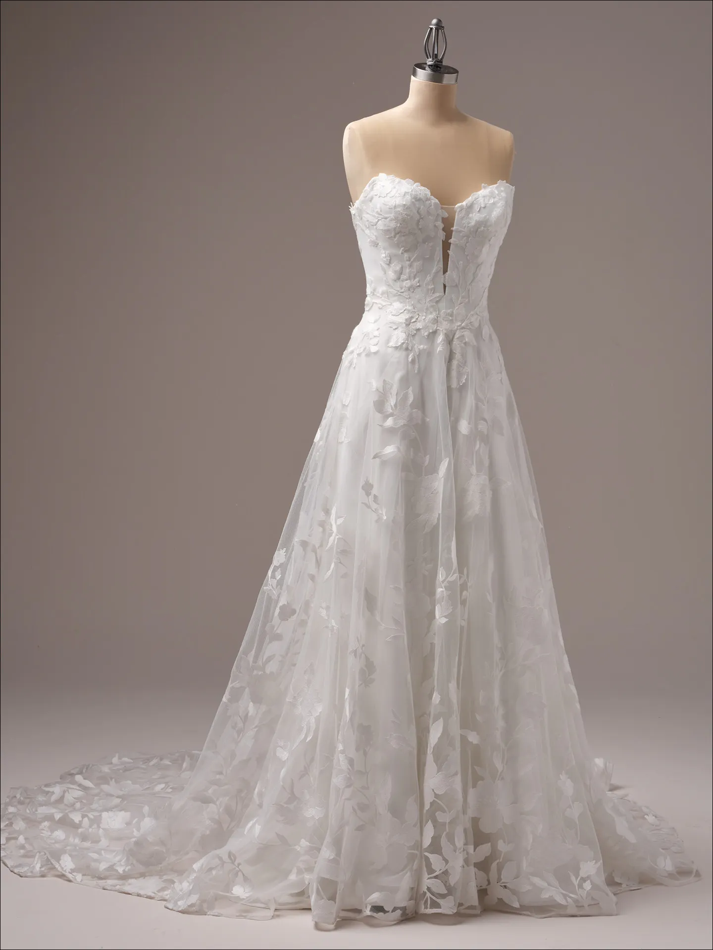 Maggie Sottero Natalie A line wedding dress side view with structured bodice