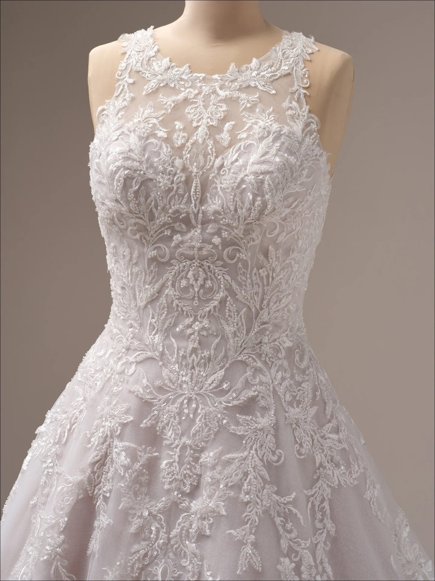 Maggie Sottero Nina A line wedding dress back view with extended train