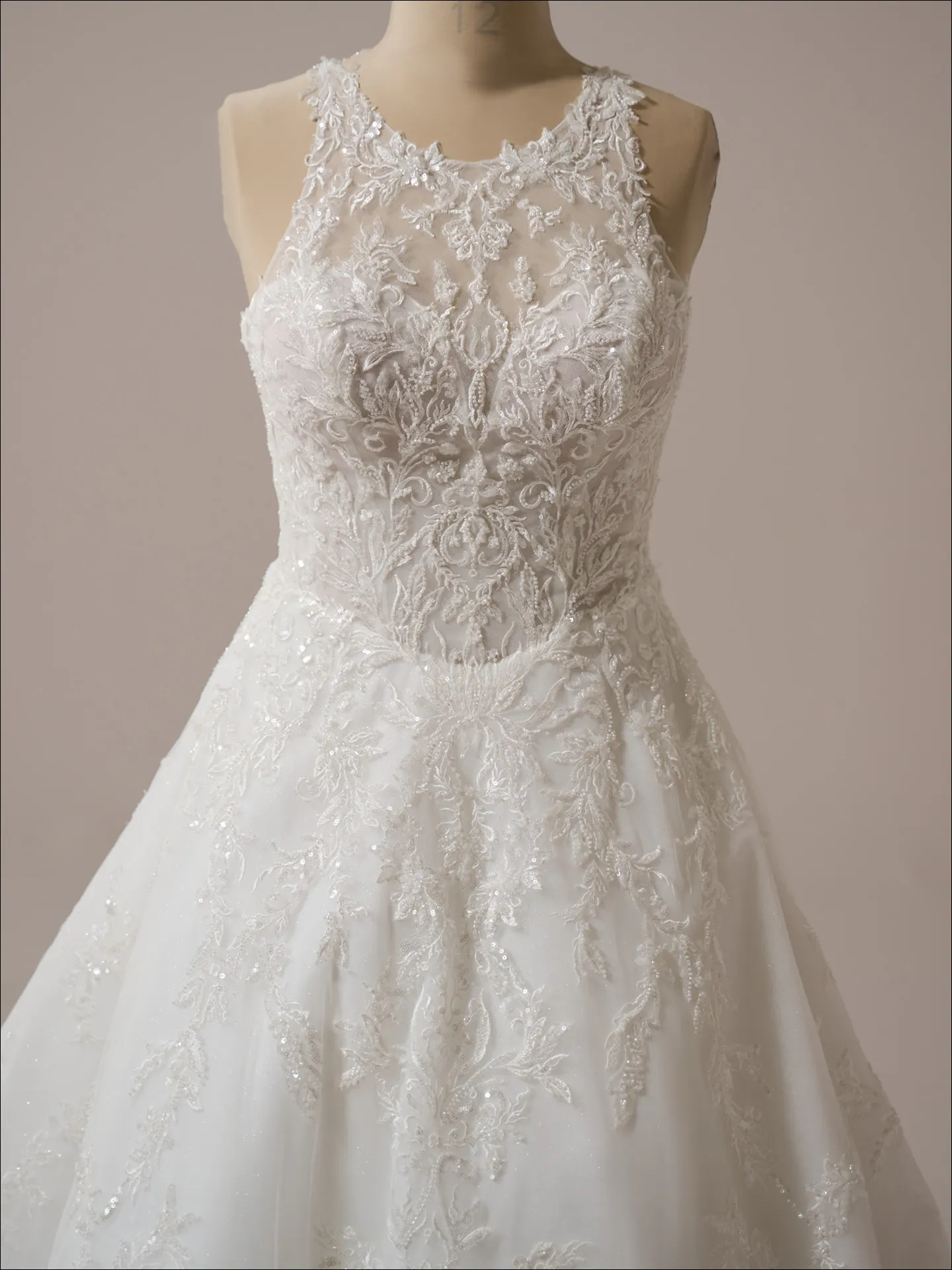 Maggie Sottero Nina A line wedding dress front view in ivory tone tulle