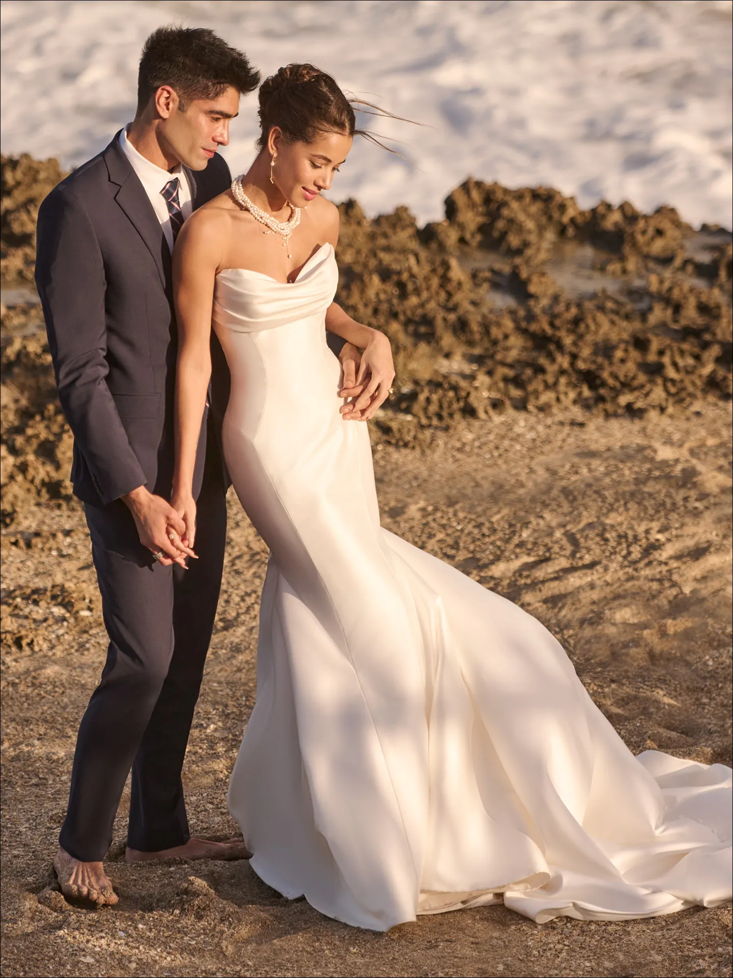 Maggie Sottero Odette fit and flare wedding dress front view with lace bodice