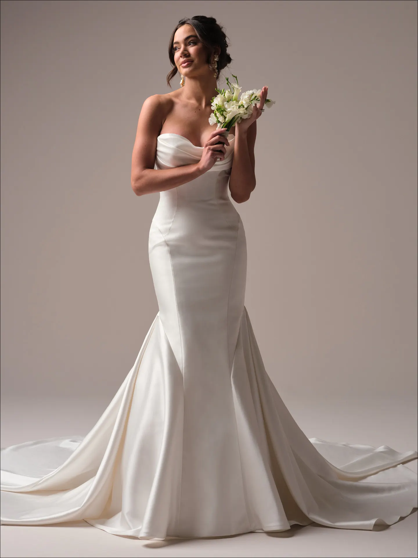 Maggie Sottero Odette fit and flare wedding dress back view with extended train