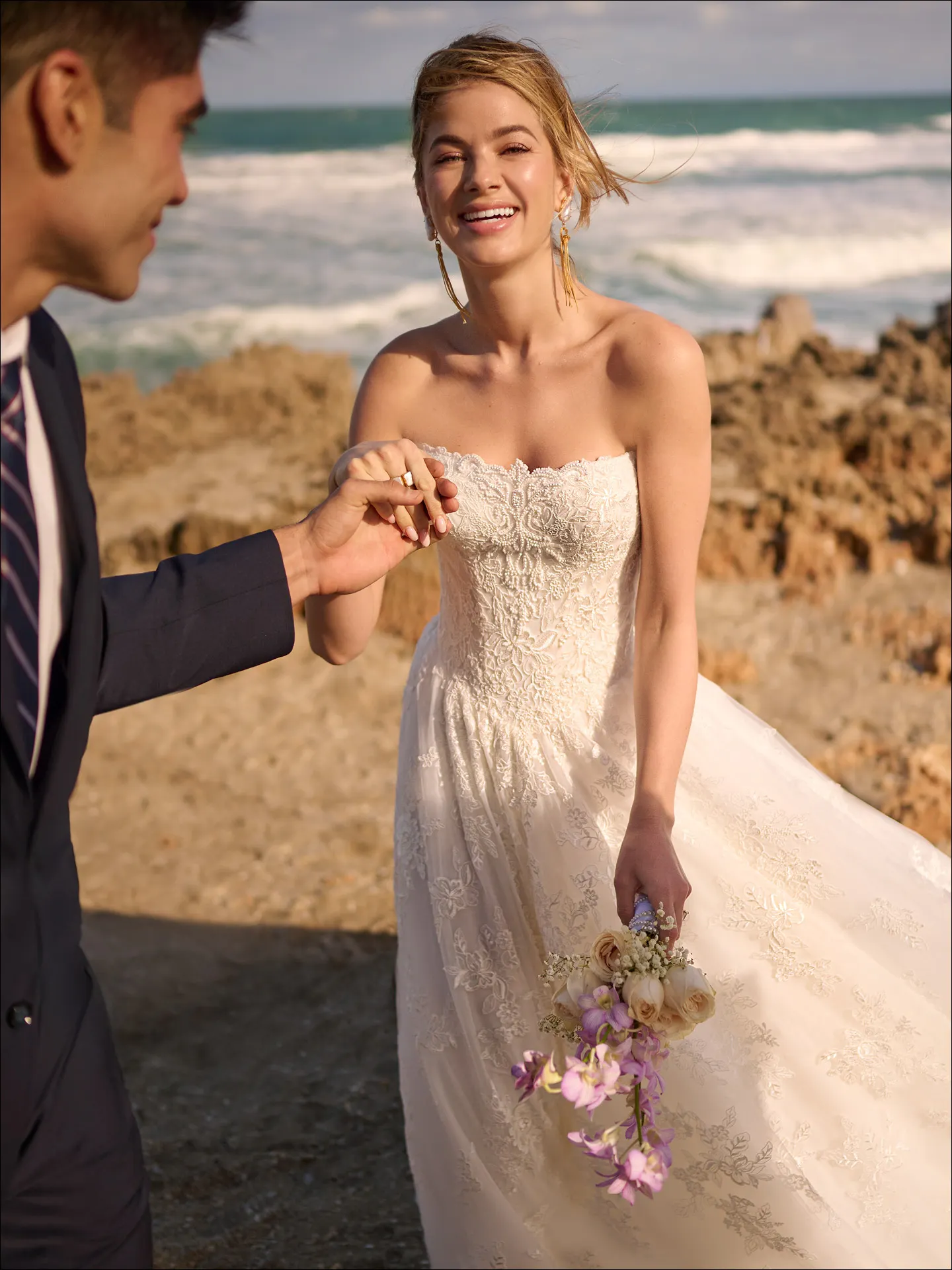 Maggie Sottero Prescott ballgown wedding dress front view with structured bodice and full skirt