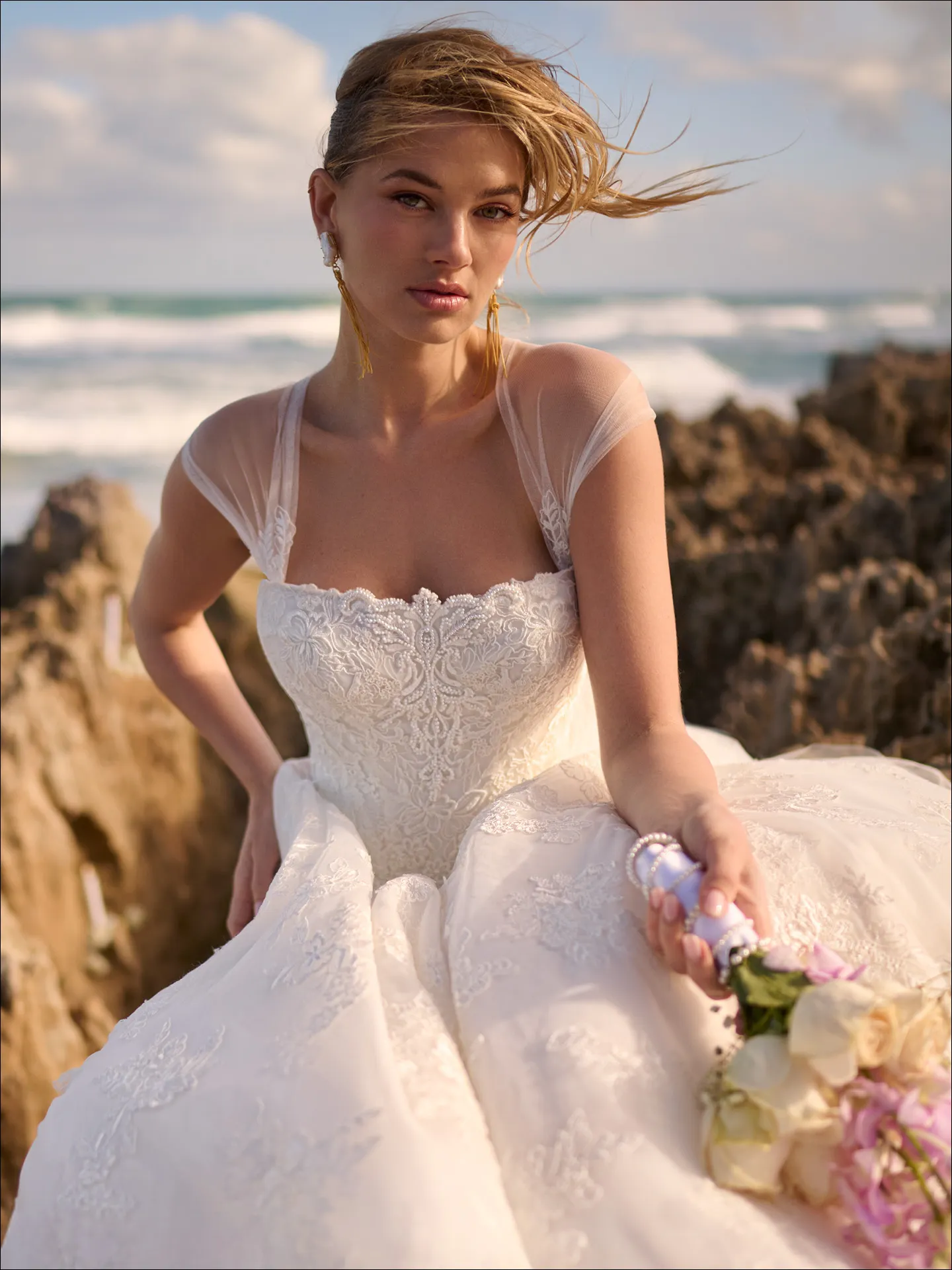 Maggie Sottero Prescott ballgown wedding dress side view with voluminous skirt