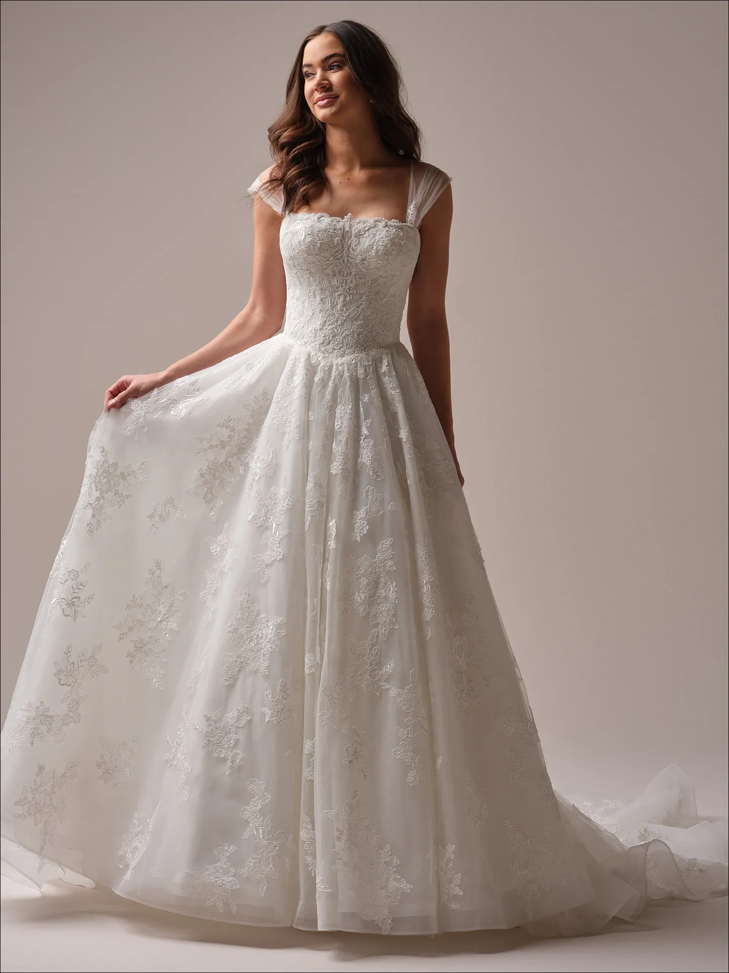Maggie Sottero Prescott ballgown wedding dress front view with full tulle skirt