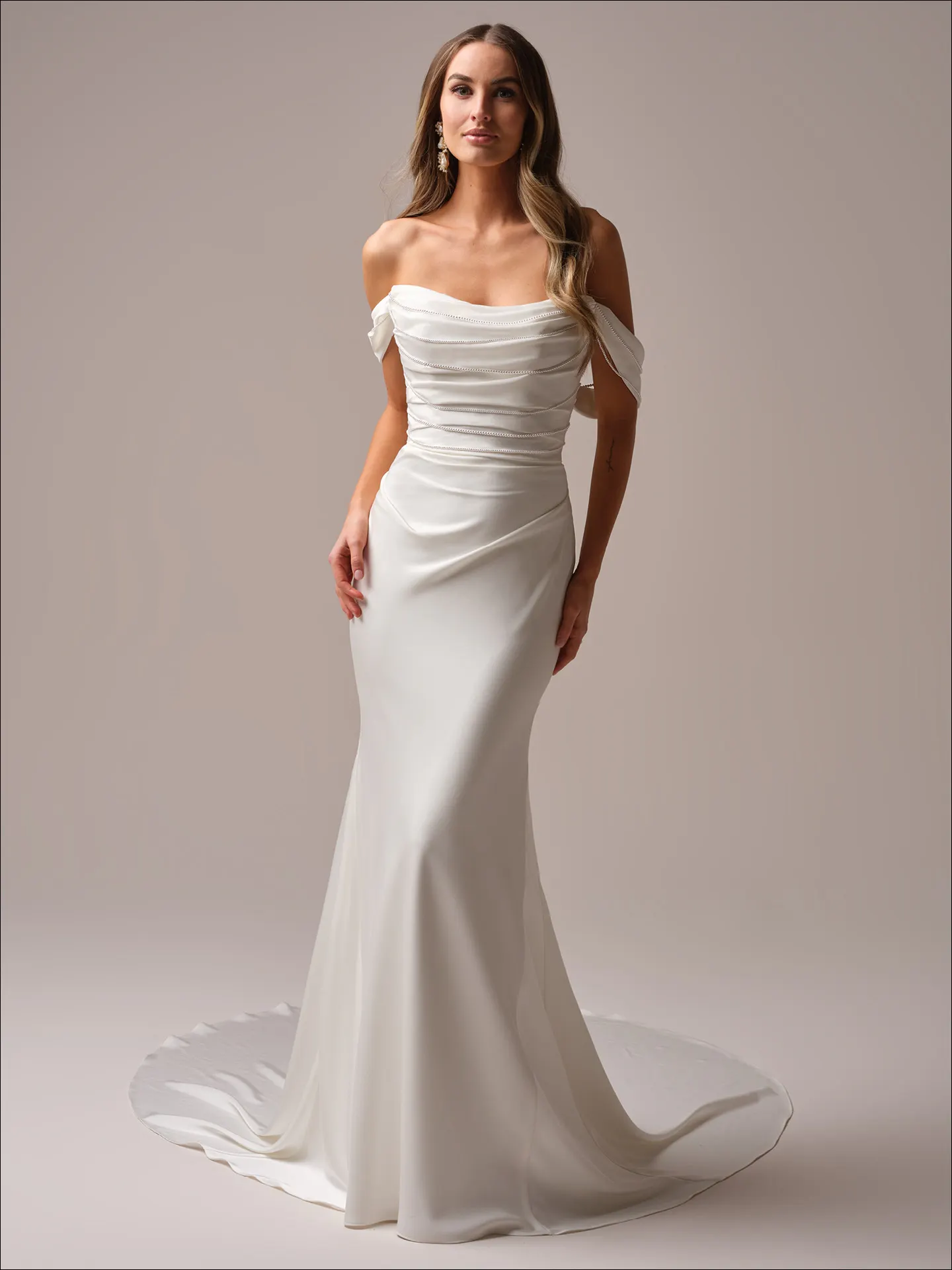 Maggie Sottero Rhoda sheath wedding dress back view with long train